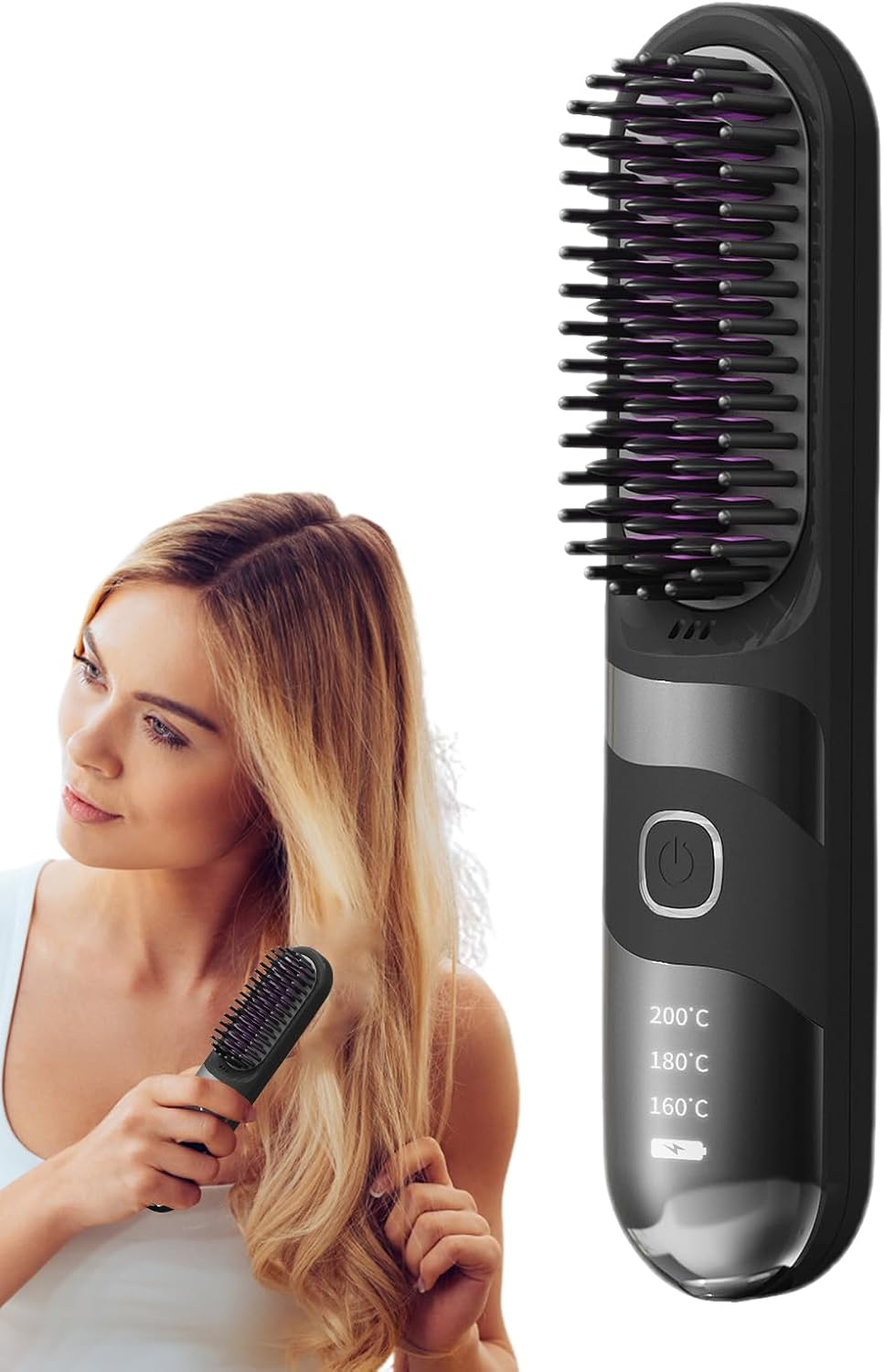 Travel Hair Straightener | Wireless Curler Brush | 2-In-1 Cordless Ionic Hair Straightener Brush Anti-Scalding for Travel, Salon, Home