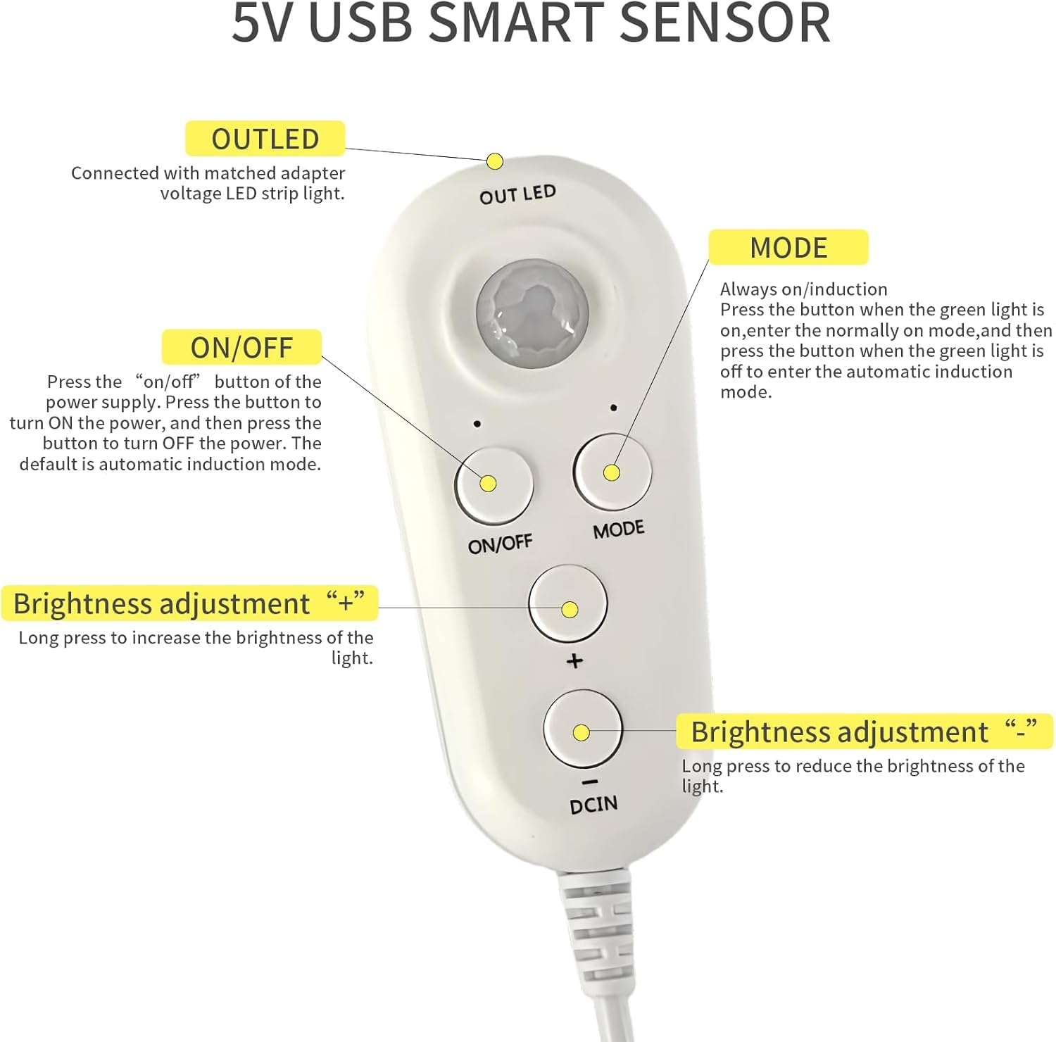 Clearhill 5V USB Motion Sensor Dimmable Flexible LED Strip Lights,9.84Ft/3M,Cool White 6500K Bright Lights,8Mm Width,320Leds/M,Not Waterproof IP 20,For Closet Light Bedroom Cabinet Stair image number 5