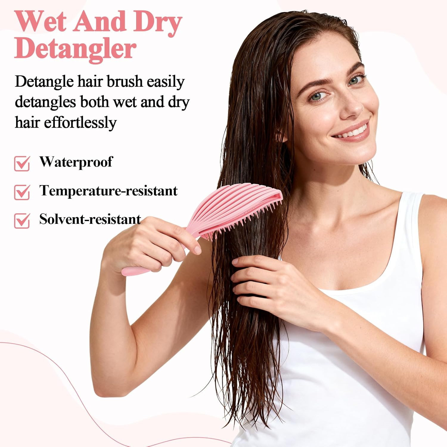 Euqvunn Flexible Pink Hair Brush, Pink Detangle Hair Brush for Wet & Dry Hair, Painless Knot Removal, Soft Rubber Teeth for Scalp Care, Volumizing for Thin/Fine Hair image number 6