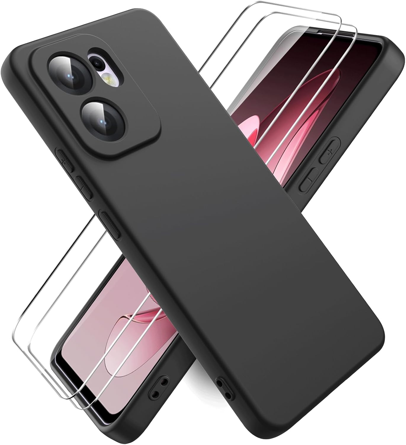 Ikziwreo Case for OPPO Reno 13 FS 5G/OPPO Reno 13 F 5G/4G, with 2 Pack Tempered Glass Screen Protector, Soft Silicone Rubber Anti-Shock Case - Midnight Blue