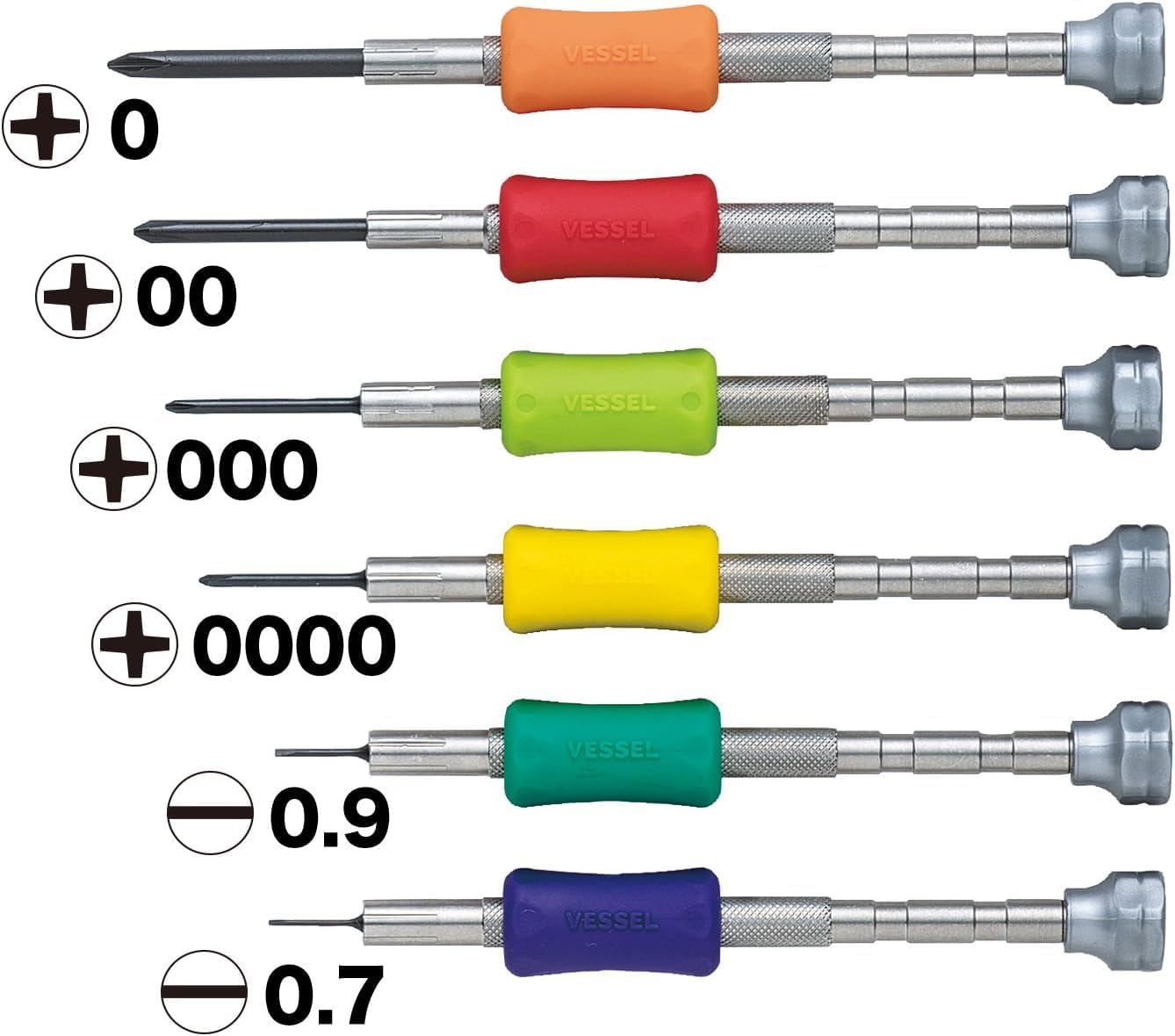 Vessel Precision Screwdriver Set for Small Screws, 6-Piece Set +0, +000, +000, +0000, -0.7, -0.9 TD-56S image number 3