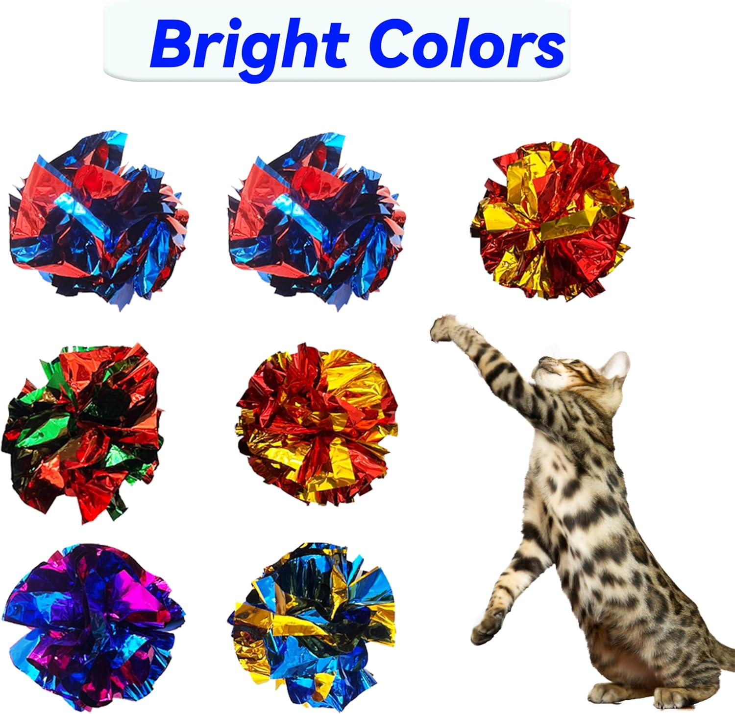 QUVOVID Cat Crinkle Ball Toys for Indoor Cats to Kill Time and Keep Fit, 2.3 Inch Colorful Mylar Crinkle Balls Attract Cats to Swat, Bite, Hunt, Interactive Toys for Cats and Kittens 10 Packs image number 1