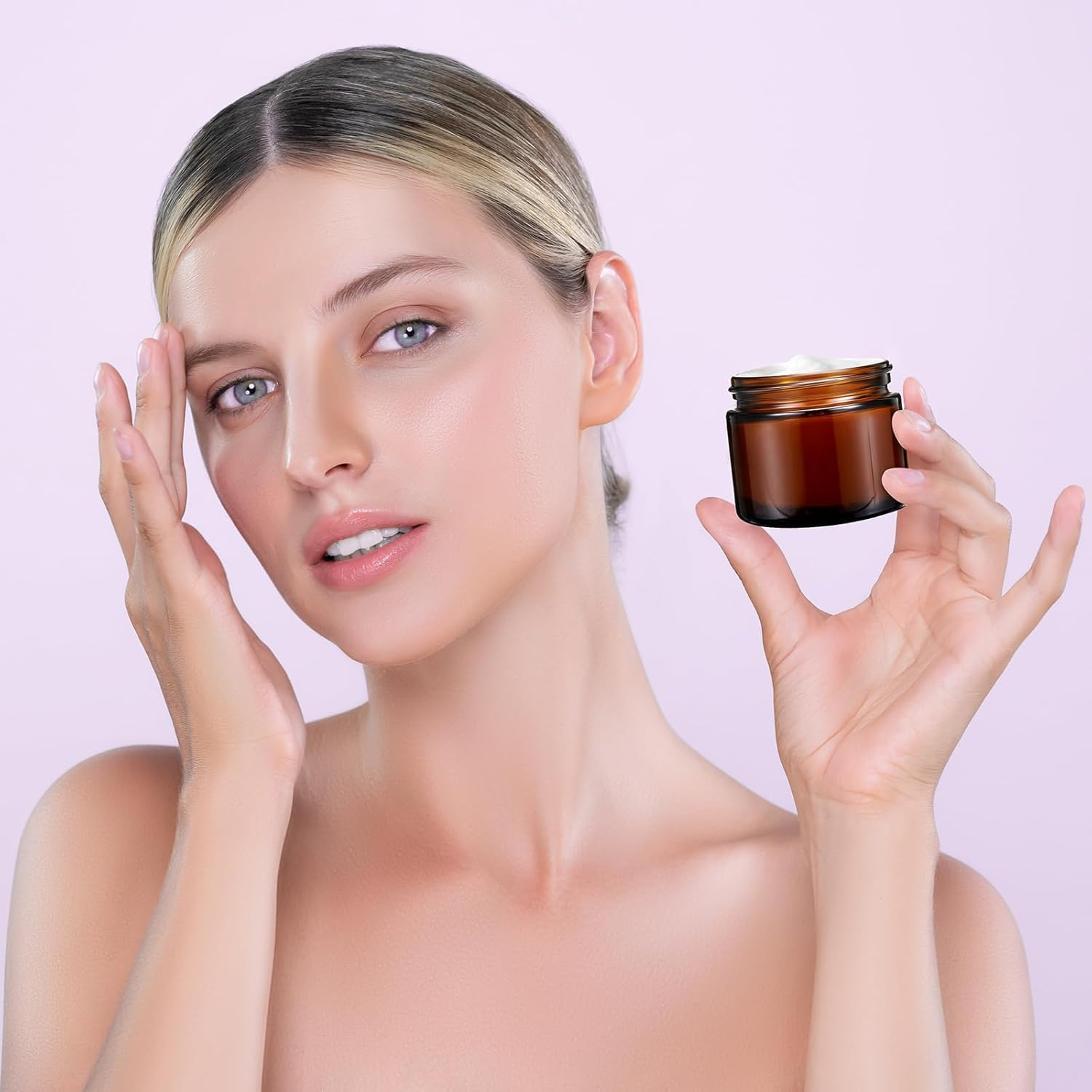 Pack of 12 Amber Glass Empty Jars, 50 Ml Brown Jar, Cream Jar, Glass Container, Empty, Refillable Container Jars, with Lid and Liner for Cosmetics, Creams, Lotions, Essential Oils, Powder, Dispenser image number 3