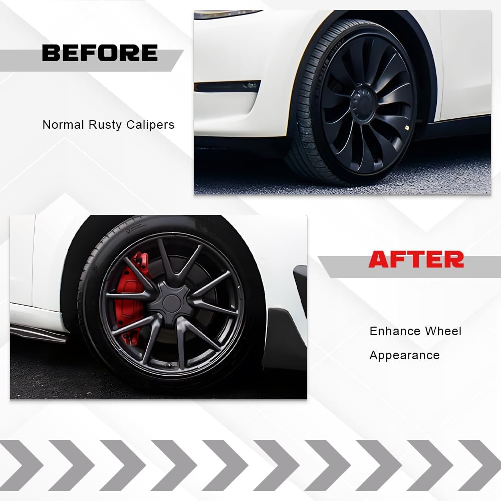 MIKODA Caliper Covers for Tesla Model Y 19" 20", 19In 20In Wheel Hub Front and Rear Brake Caliper Covers Compatible with Tesla Model Y 2017-2023 (Red) image number 3