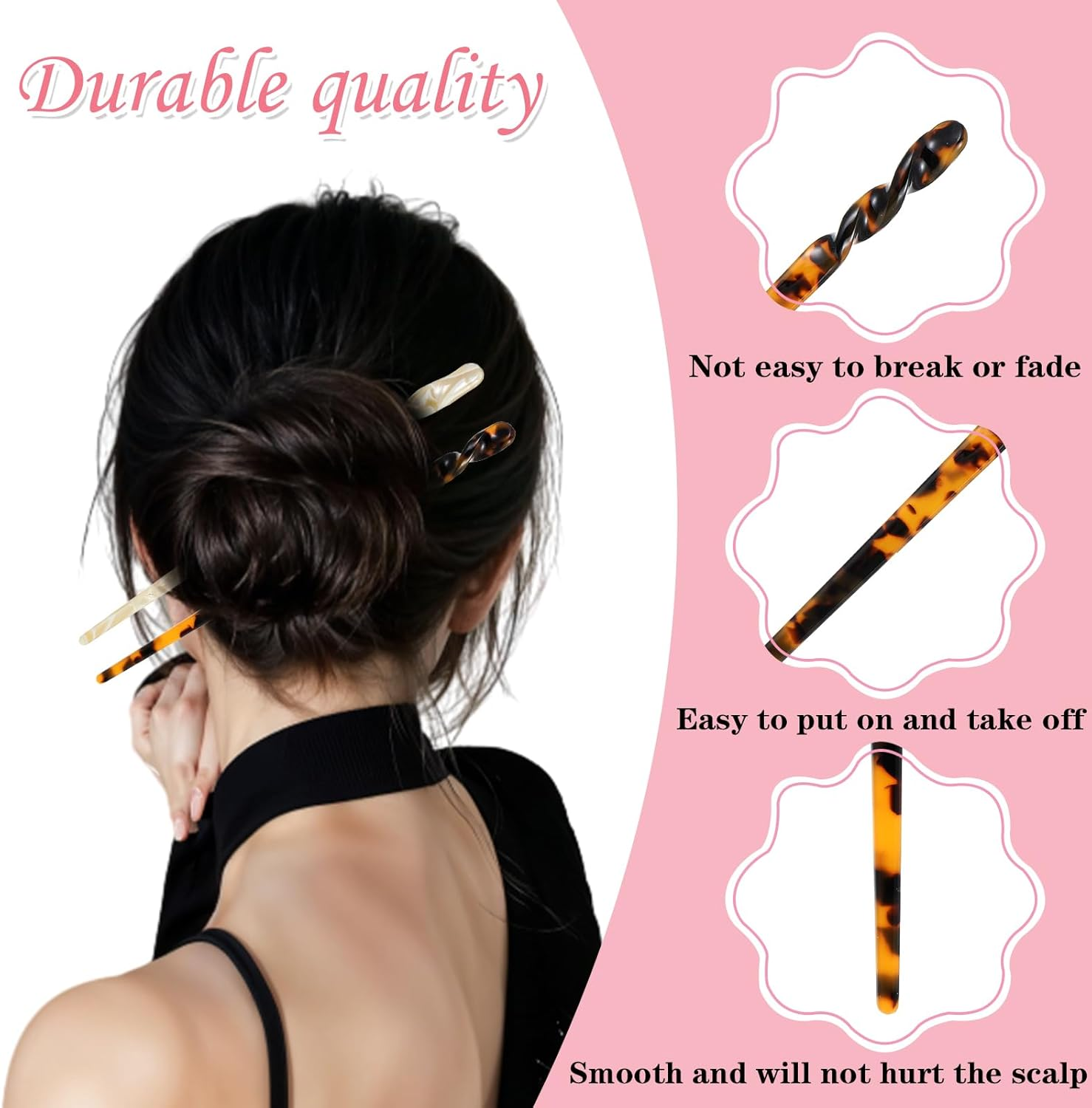 Acetate Hair Stick, Pack of 10 Colourful Hair Sticks, Retro Hair Pins, Vintage Chinese Hair Pin, Long Hair Stick, Hairpin Hair Sticks, Beautiful Chinese Hair Pin Hair Accessories for Women and Girls image number 5