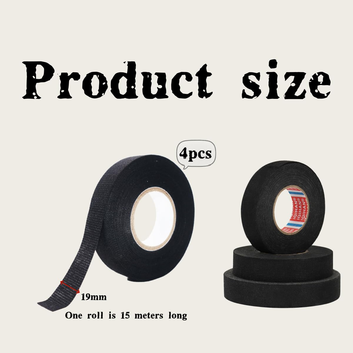 Black Flame-Retardant Fabric Tape, High-Temperature Wire and Cable Loom, 4 Rolls of Sound Insulation, Heat Insulation and Fireproof Tape image number 4