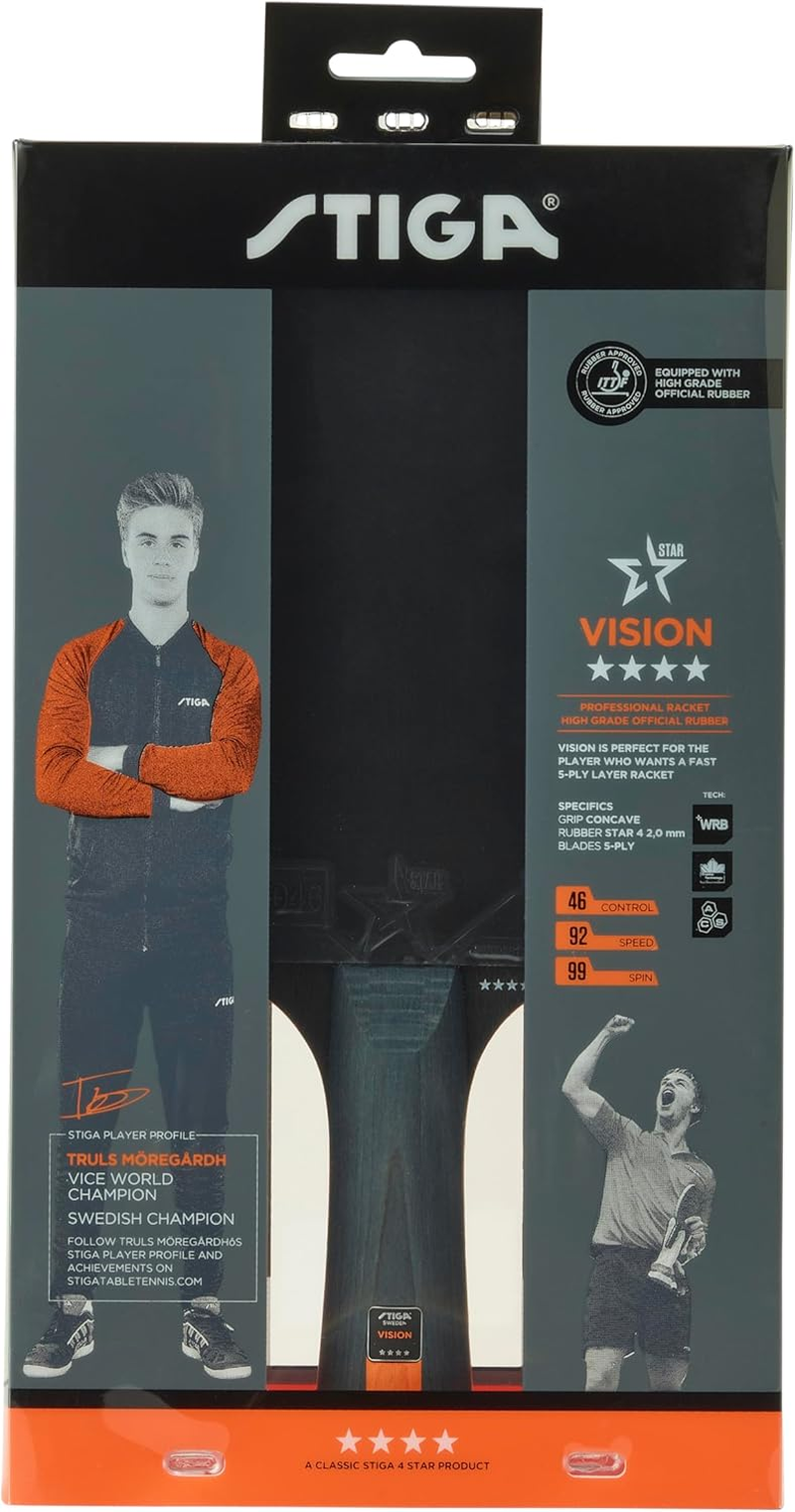 STIGA Vision 4-Star Table Tennis Bat, Black/Red image number 5