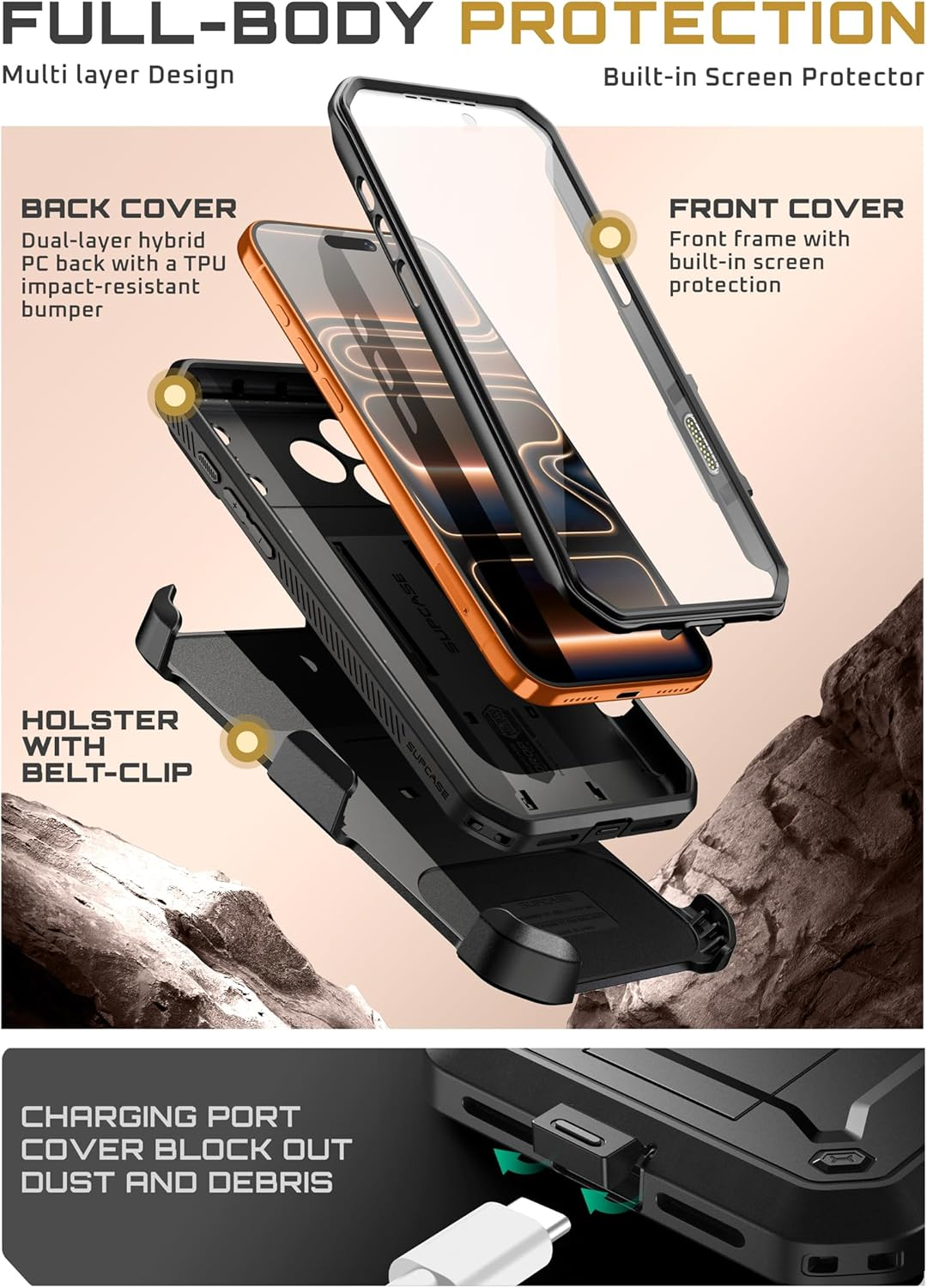 SUPCASE for Iphone 17 Pro Max Case with Camera Control Button (Unicorn Beetle Pro), [Built-In Kickstand & Screen Protector] [Military-Grade Protection] Full Body Heavy Duty Case, Black image number 2