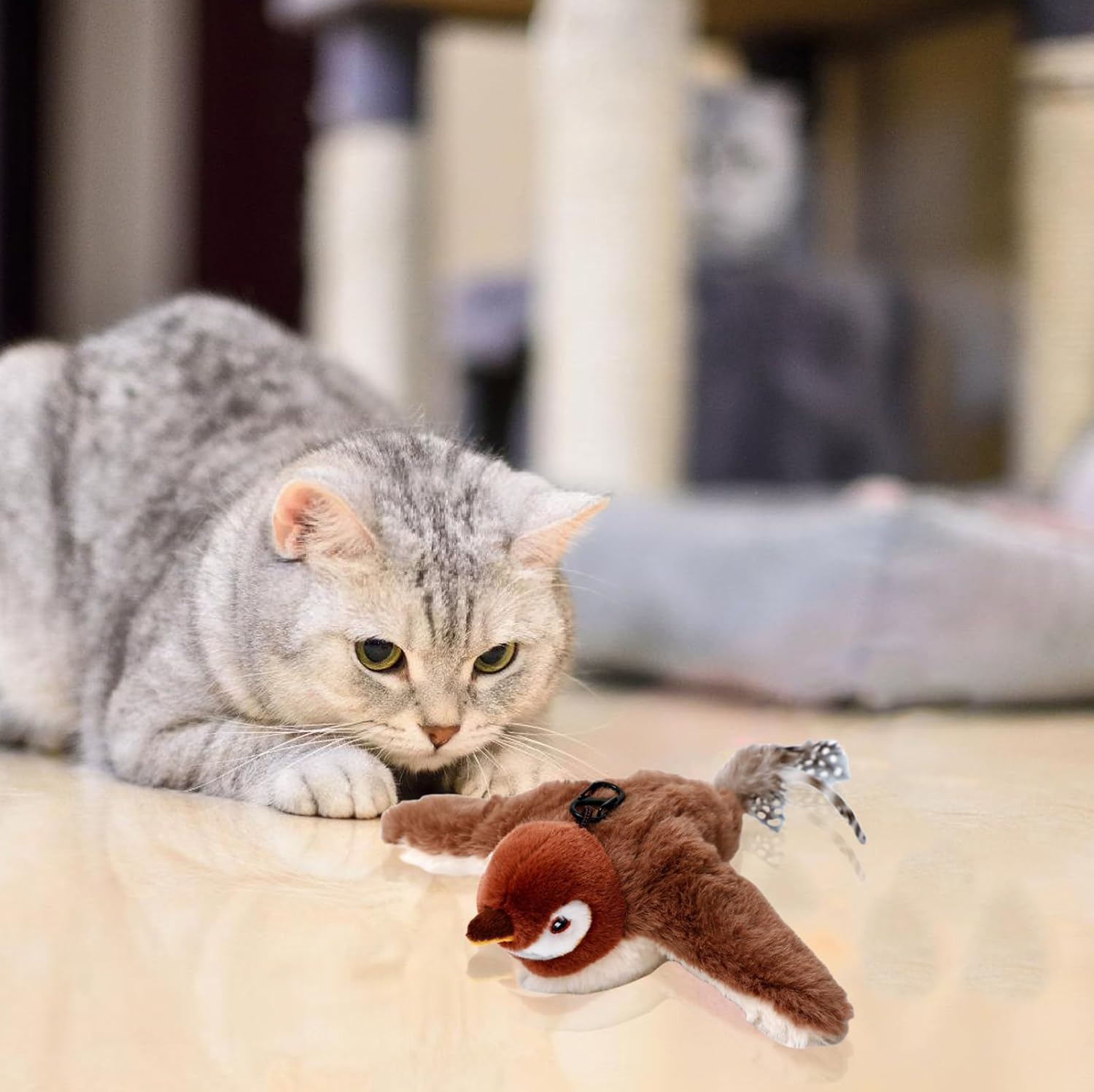 Nizirioo Interactive Cat Toy: Rechargeable Plush Bird Shape, Cat Chew Toy for Home Cats image number 1