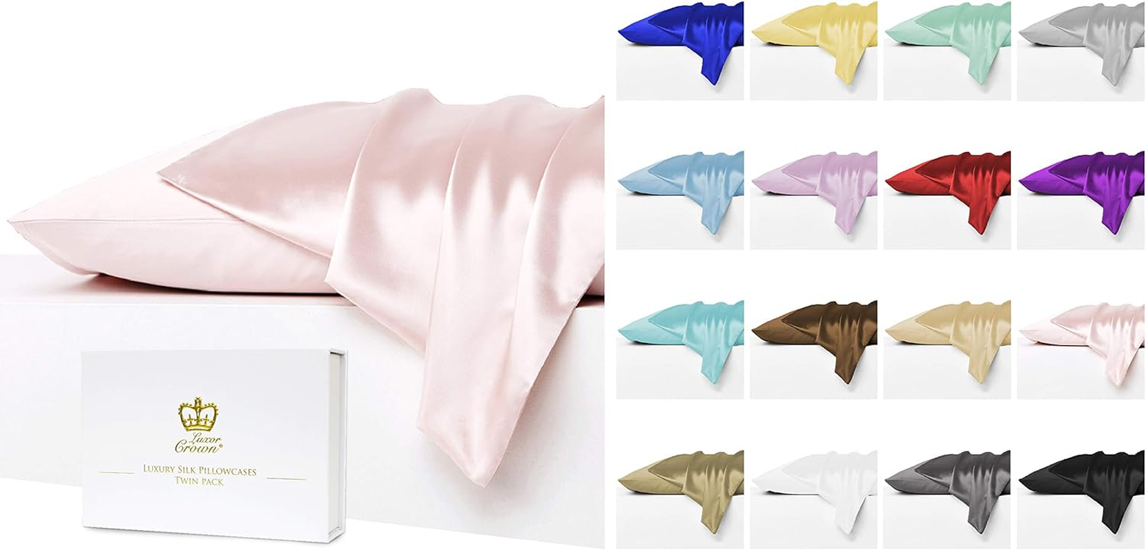 Luxor Crown Set of 2 Mulberry Silk Standard Pillowcases (White) - Blush image number 6