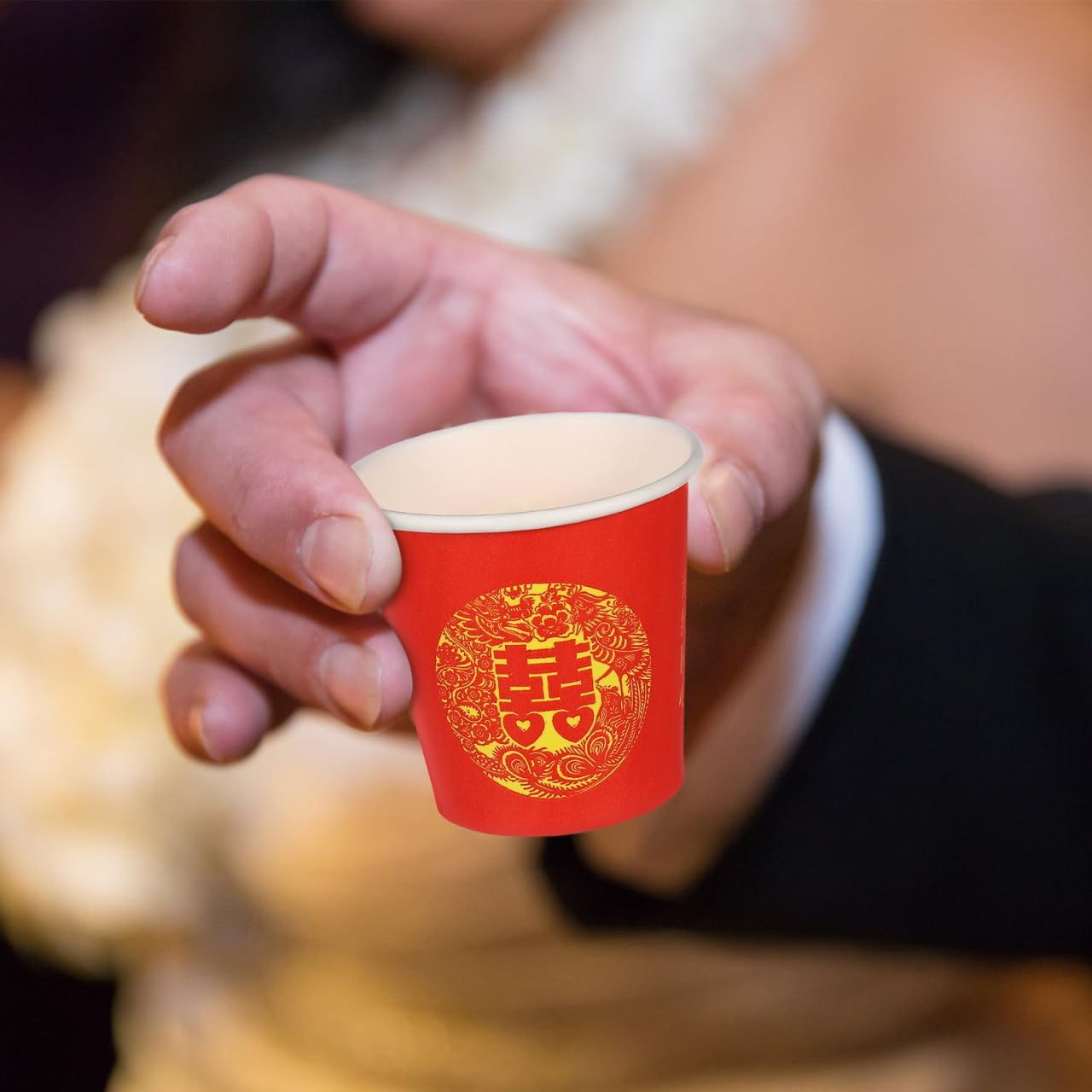 Baluue 100Pcs Chinese Style Paper Cups for Weddings Double Lightweight and Beverage Cups for Party Tea Ceremony and Outdoor Events image number 1