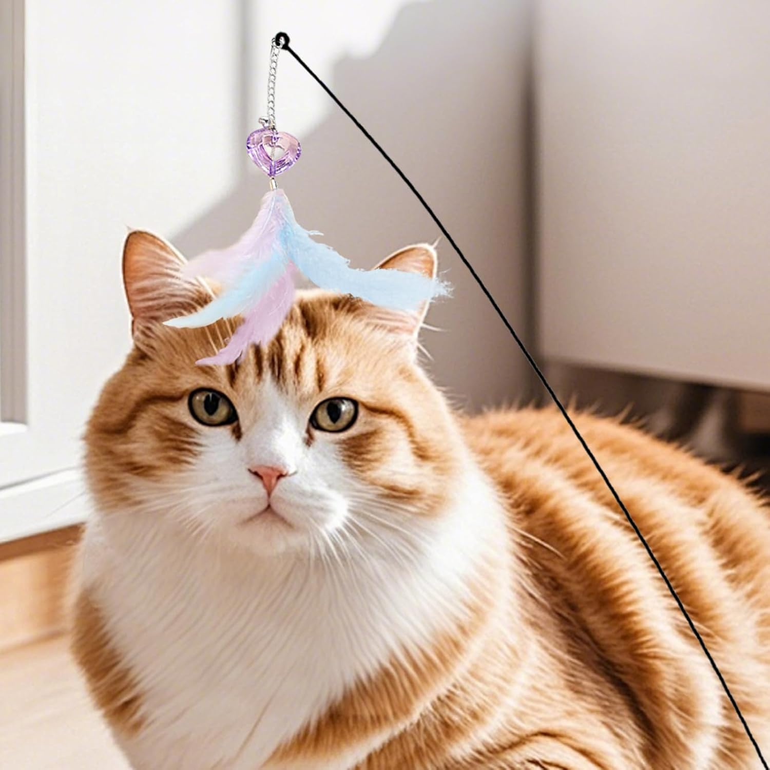 Qkbuza Cat Wand Toy - 31.5Inch Realistic Interactive Game - Interactive Cat Teaser - for Exercise Playtime Routine Enrichment Indoor Daily Bonding Relaxation Home Kitten image number 1