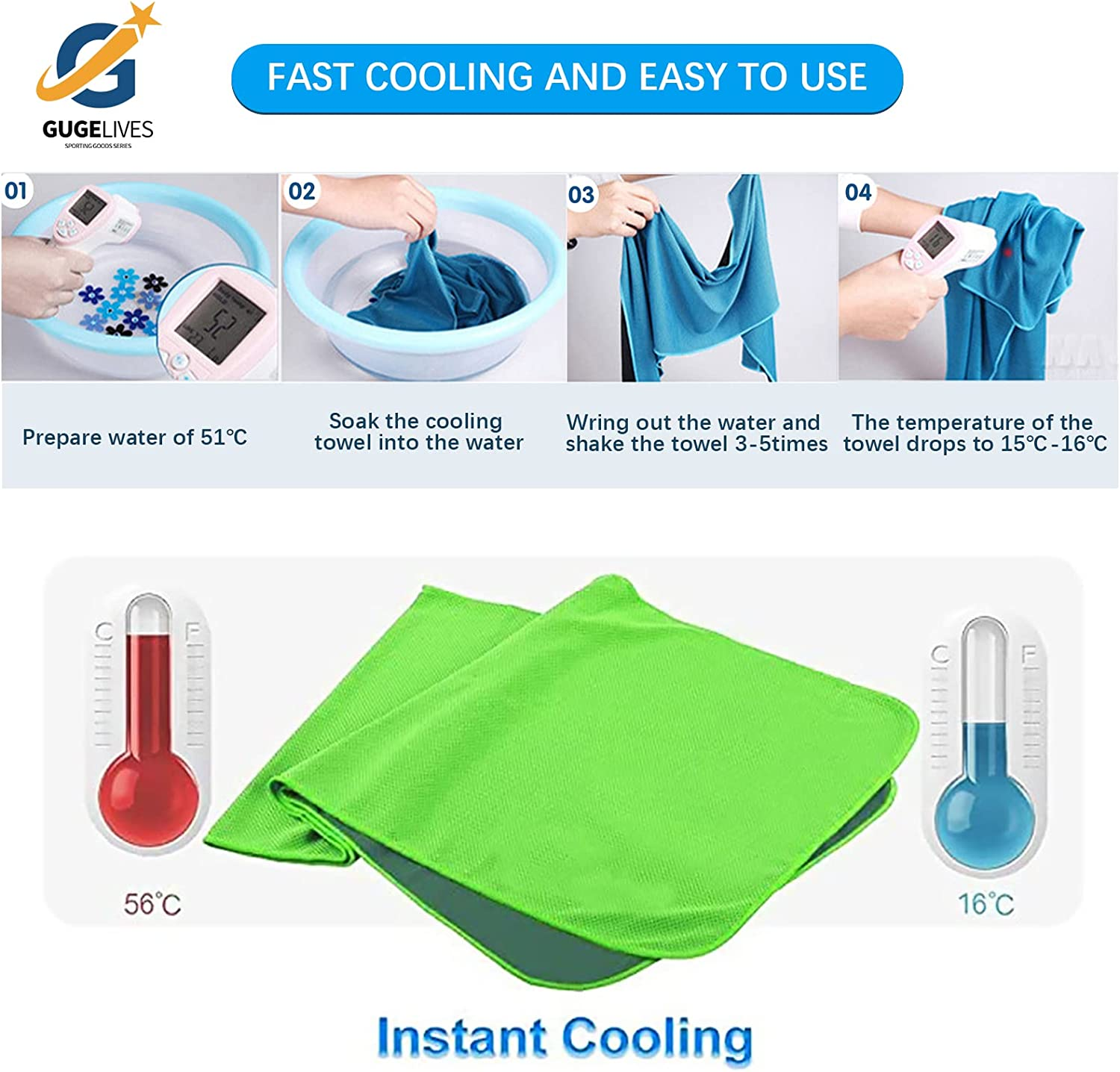 [10 Pack] Cooling Towel, Ice Sports Towel, Cool Towel for Instant Cooling,For Yoga, Travel, Golf, Gym,Camping, Fitness, Running, Workout & More Activities (35"X12") image number 5
