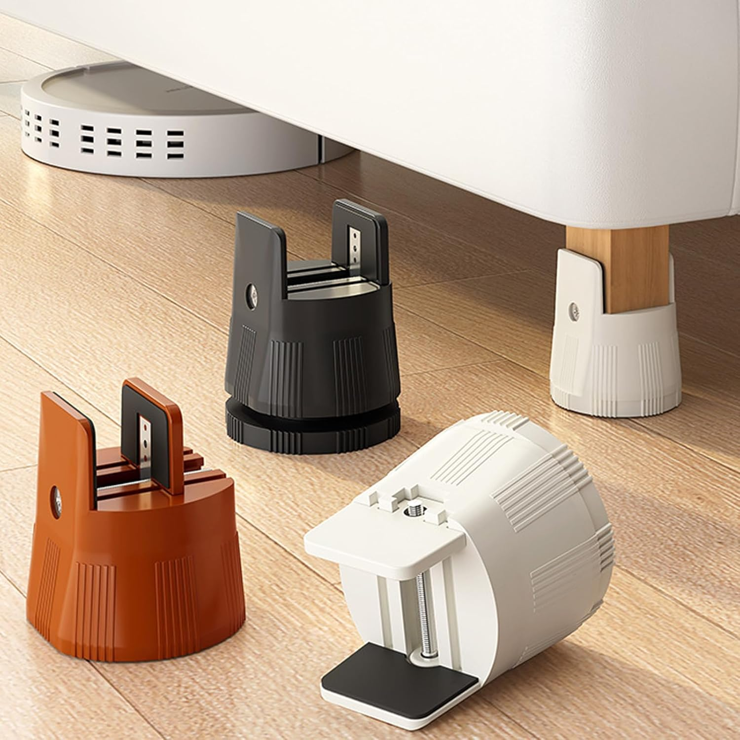 Adjustable Furniture Risers, 4PCS 6-8Cm anti Slip Stable Heavy Duty Table Leg Risers, Space Saving Good Load Bearing Bed Risers for Home (Brown)