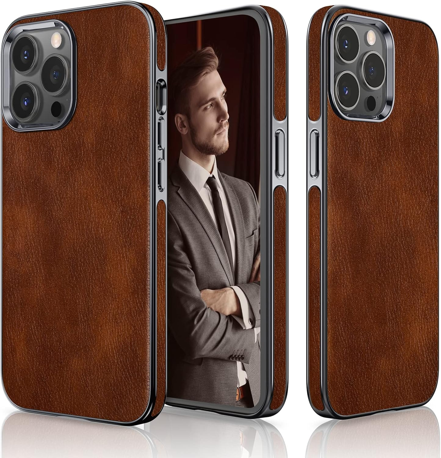 LOHASIC Designed for Iphone 13 Pro Leather Case, Luxury Business Classic Non Slip Soft Grip Full Body Protective Men Phone Cases Cover Compatible with Iphone 13 Pro 5G 6.1 Inch - Black Gold