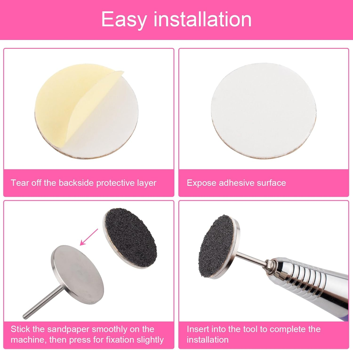 Rolybag Sanding Paper Discs and Metal Nail Drill Bit 25Mm Pedicure Disc Replacement Sanding Discs Bits for Nail Drill Foot Files Electric Remover Dead Skin Callus (#80#150#240 Grit) image number 4