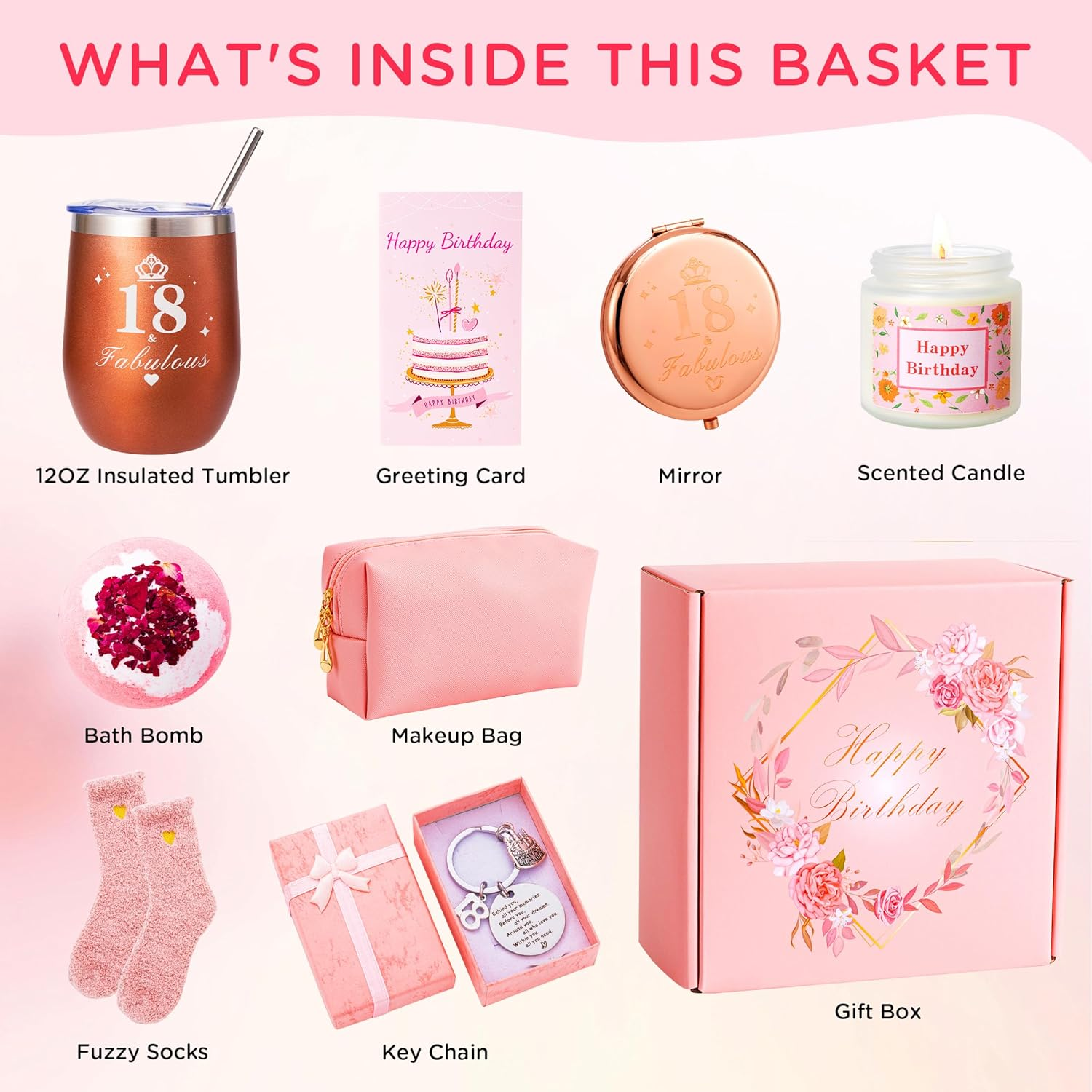 18Th Birthday Hamper Basket for Her - Turning 18 Year Old Female Birthday Gifts, Pamper Box for Ladies, Personalised Presents for Mom, Wife - 18Th Birthday Gifts image number 4