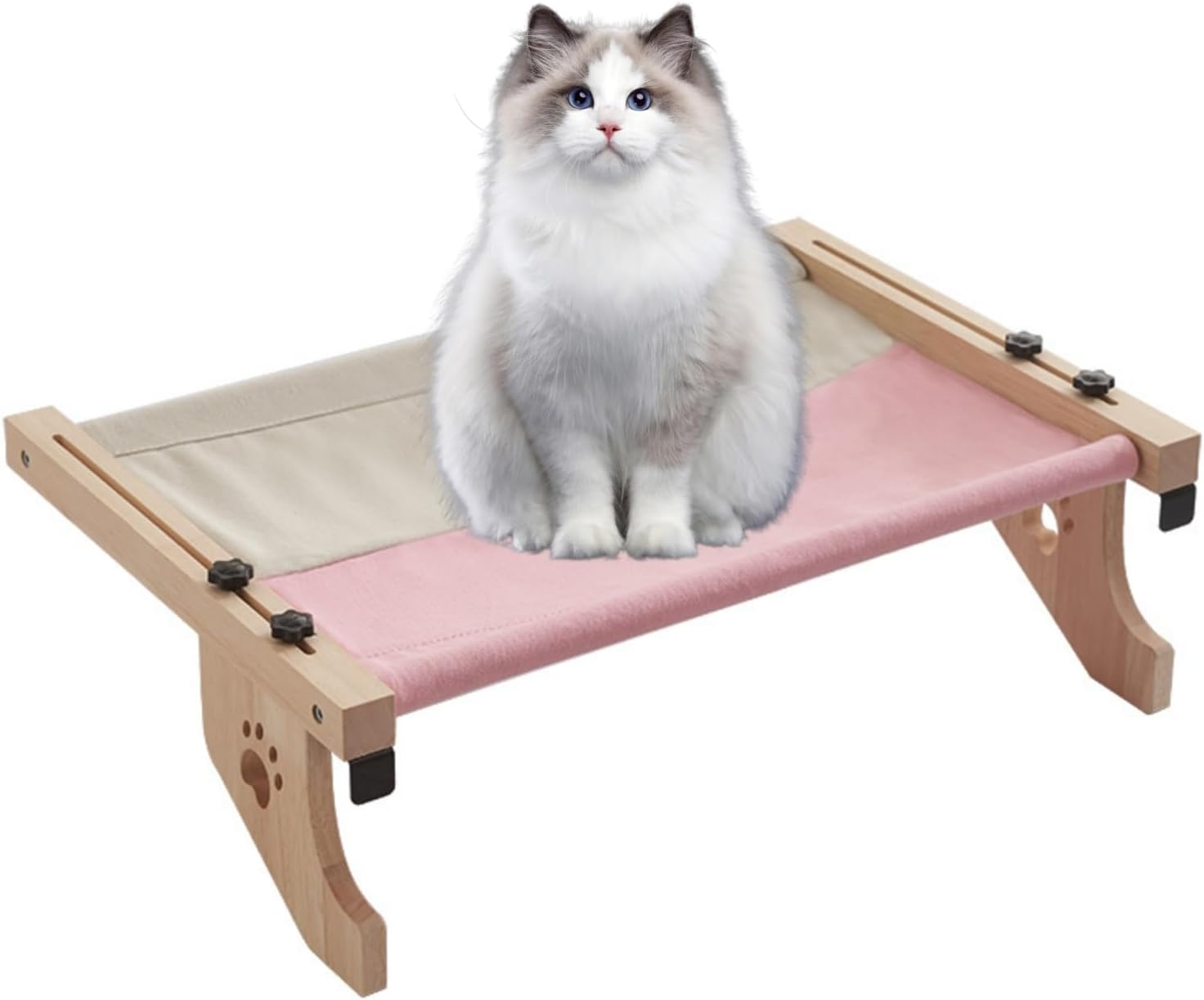 CHIEFAWAY Window Seat for Large Cats and Kittens, Adjustable Wooden Perch, Hammock Bed Washable Toy Blue-Grey Color