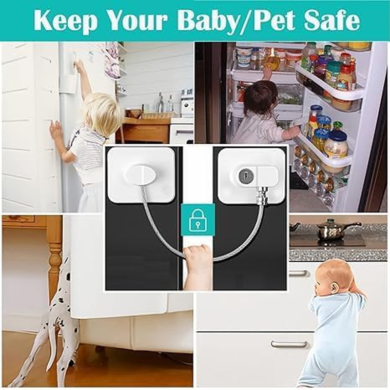 Refrigerator Lock with Key,Lock for Fridge Freezer, Cabinets and Drawers, Air Oven Air Fryer, Closets, Windows, 4Pack Refrigerator Lock with 8 Keys(Black and White) image number 3