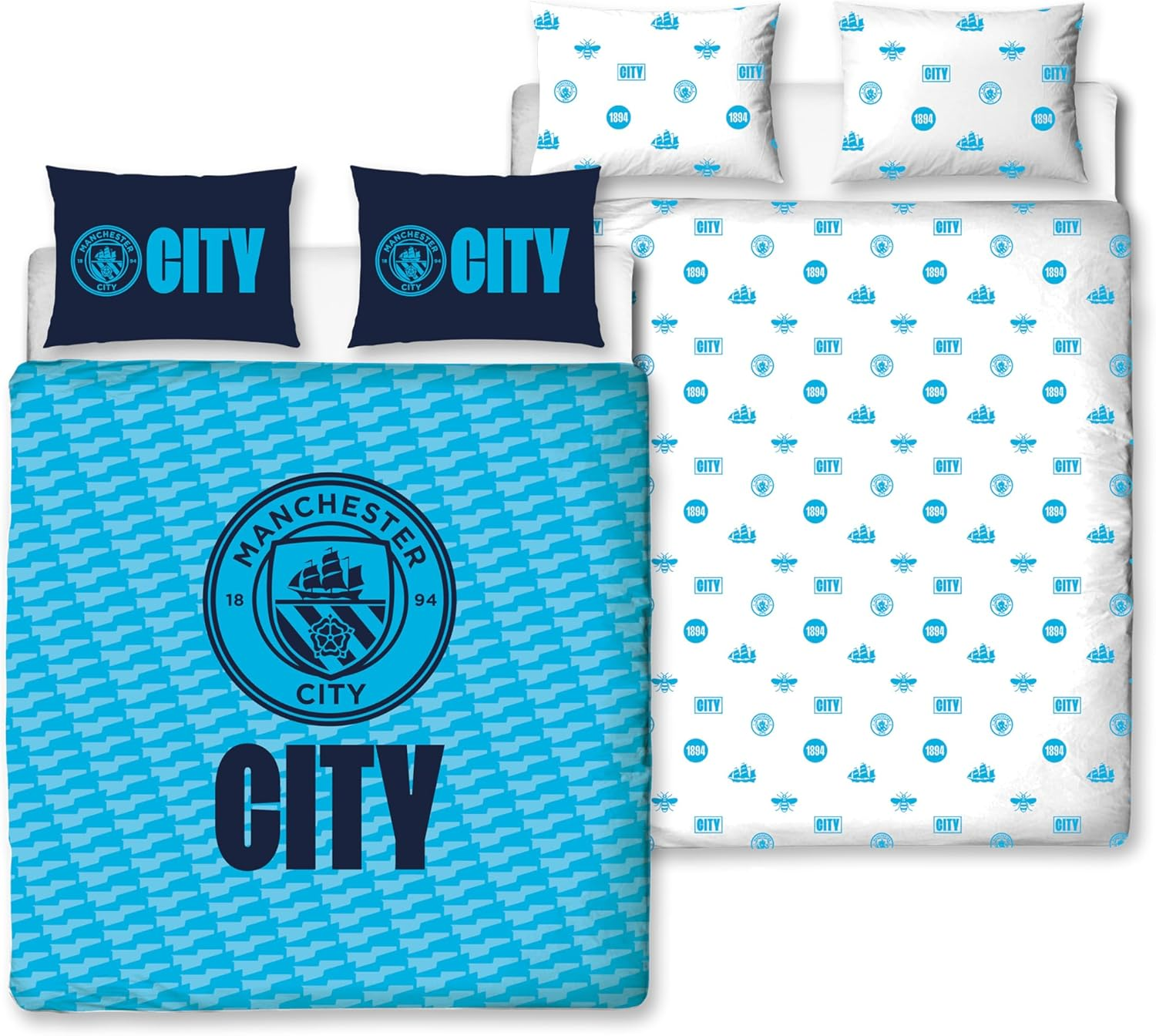 Manchester City FC Character World Official Double Duvet Cover Set, Crestcol Design | Blue Reversible 2 Sided Football Bedding Cover Official Merchandise Including Matching Pillow Cases image number 4