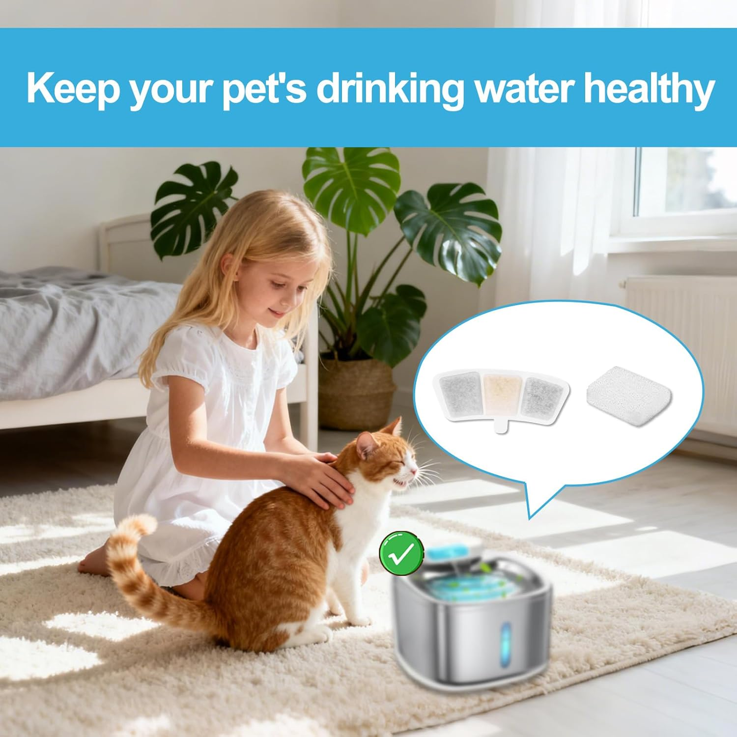 18Pcs Cat Water Fountain Filters for Hard Water, with Filter Cottons Reduces Limescale & Bad Smell Compatible with Oneisall PW04 3.5L Wireless Pet Fountain Long Lasting Filter Cartridges image number 2