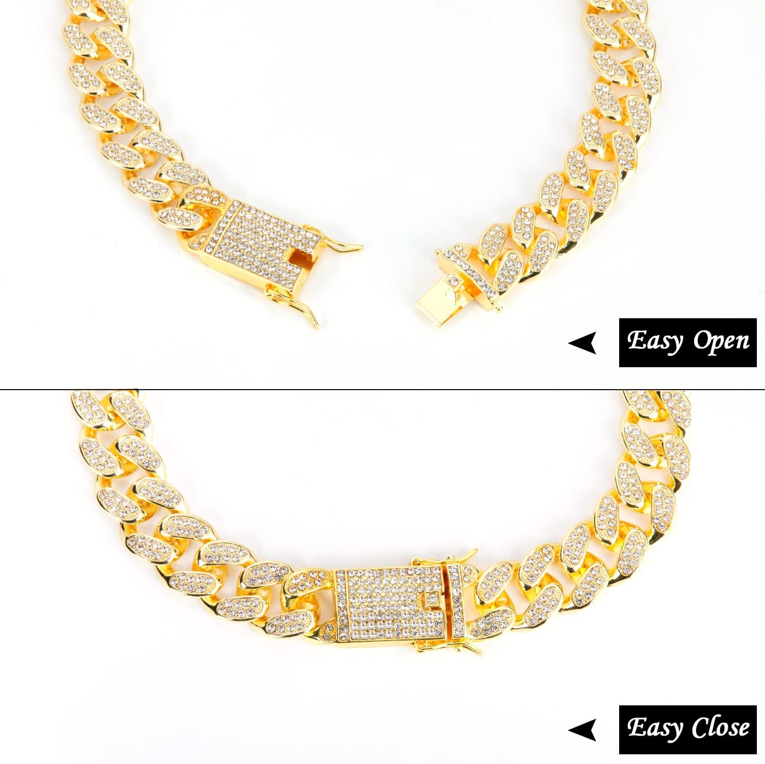 YGAOHF Gold Dog Chain Collars, 15 Mm Width Diamond Cuban Link Dog Collar, Heavy Duty Gold Chain Dog Collar with Secure Buckle, Dog Necklace Walking Collar for Medium Large Dogs Cats, 18 Inch image number 6