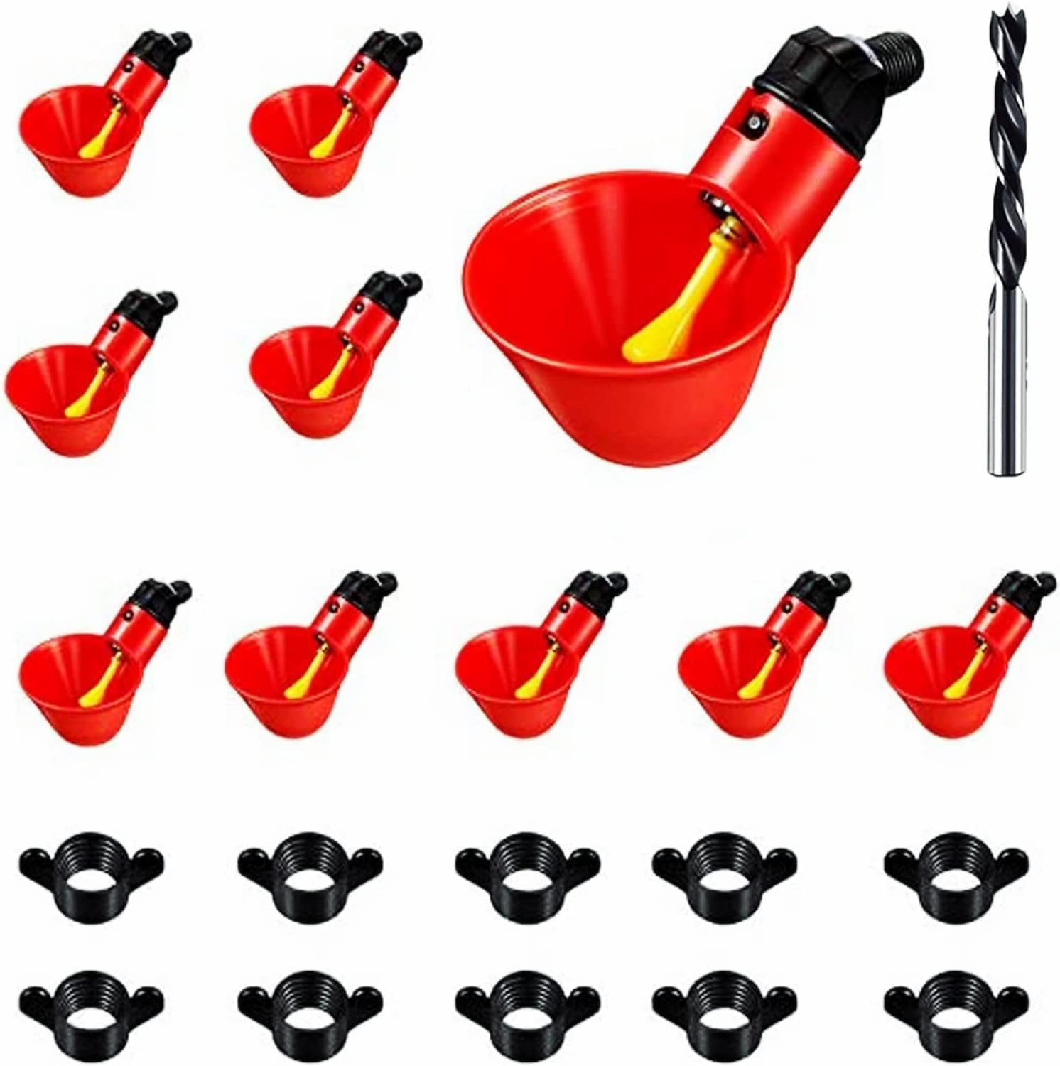 10 Pcs Automatic Chicken Drinkers Waterers Poultry Watering Cups Bowls Drinking Dispenser Cage Accessories, for Chicken Quail Water Cups Drinker Automatic Farm image number 5