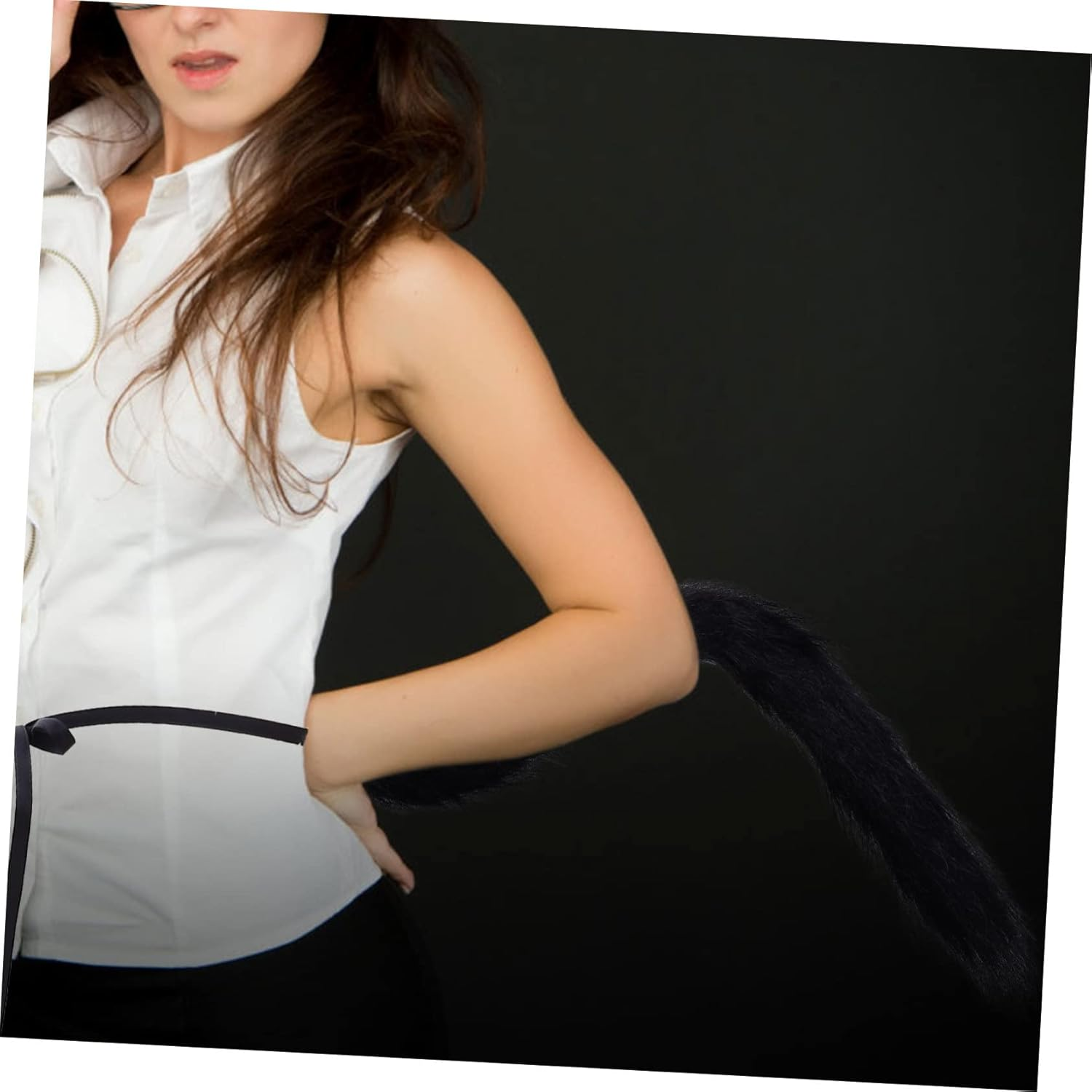 1Pc Faux Tail Dress up Kitten Accessories Black Outfits Girls Clothing Cosplay Cat Tail Halloween Cat Outfit Fox Cosplay Tail Cat Cosplay Decor Costume Party Prop Halloween Prop - Black image number 4