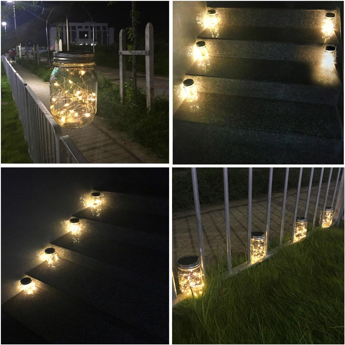 Solar Mason Jar Lights, 4 Pack 30 Leds Waterproof Fairy Firefly String Lights Build-In Glass Mason Jar, Best Patio Garden Decor Solar Hanging Lanterns Outdoor Warm White (4 Pack-Mason Jars Included) image number 3