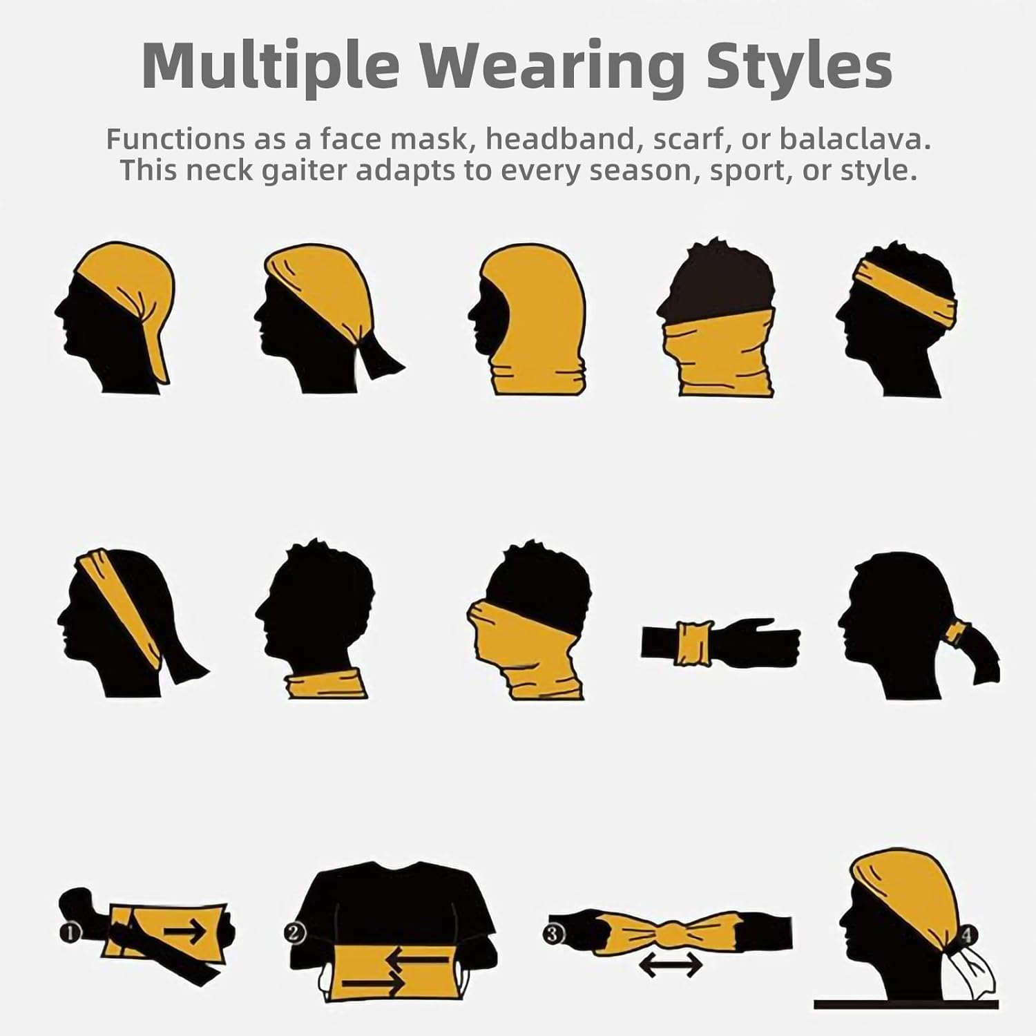 Suytvenxau 2-Pack Men'S Multifunctional Neck Gaiters - Breathable Face Mask, Neck Warmer & Sun Protection Face Mask for Outdoor Sports (Black) image number 5