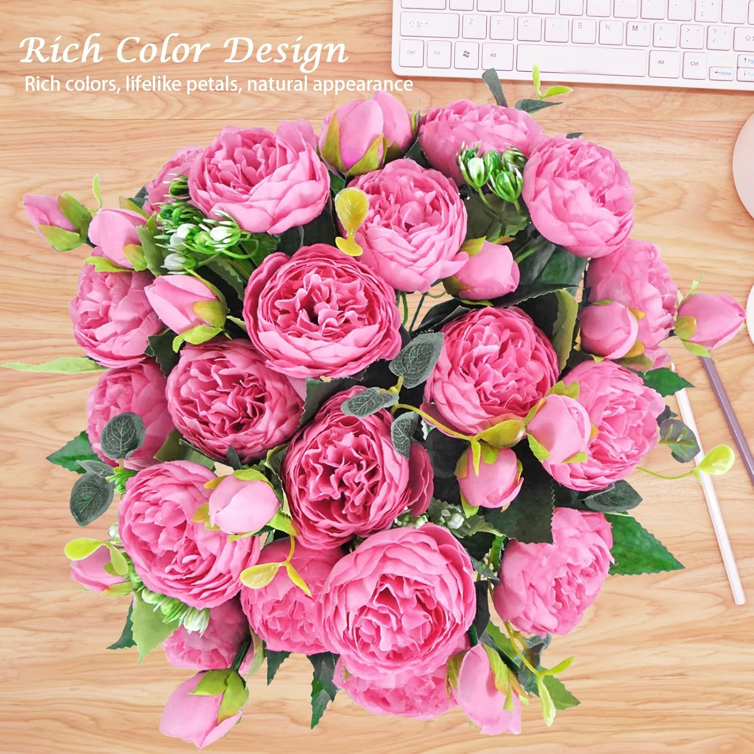 Lenamos 4 Packs Peonies Artificial Flowers, Silk Flowers Fake Peonies Artificial Flowers Peonies Bouquet for Centerpiece Table Wedding Party Home Decor (Rose Pink) - Light Pink image number 2
