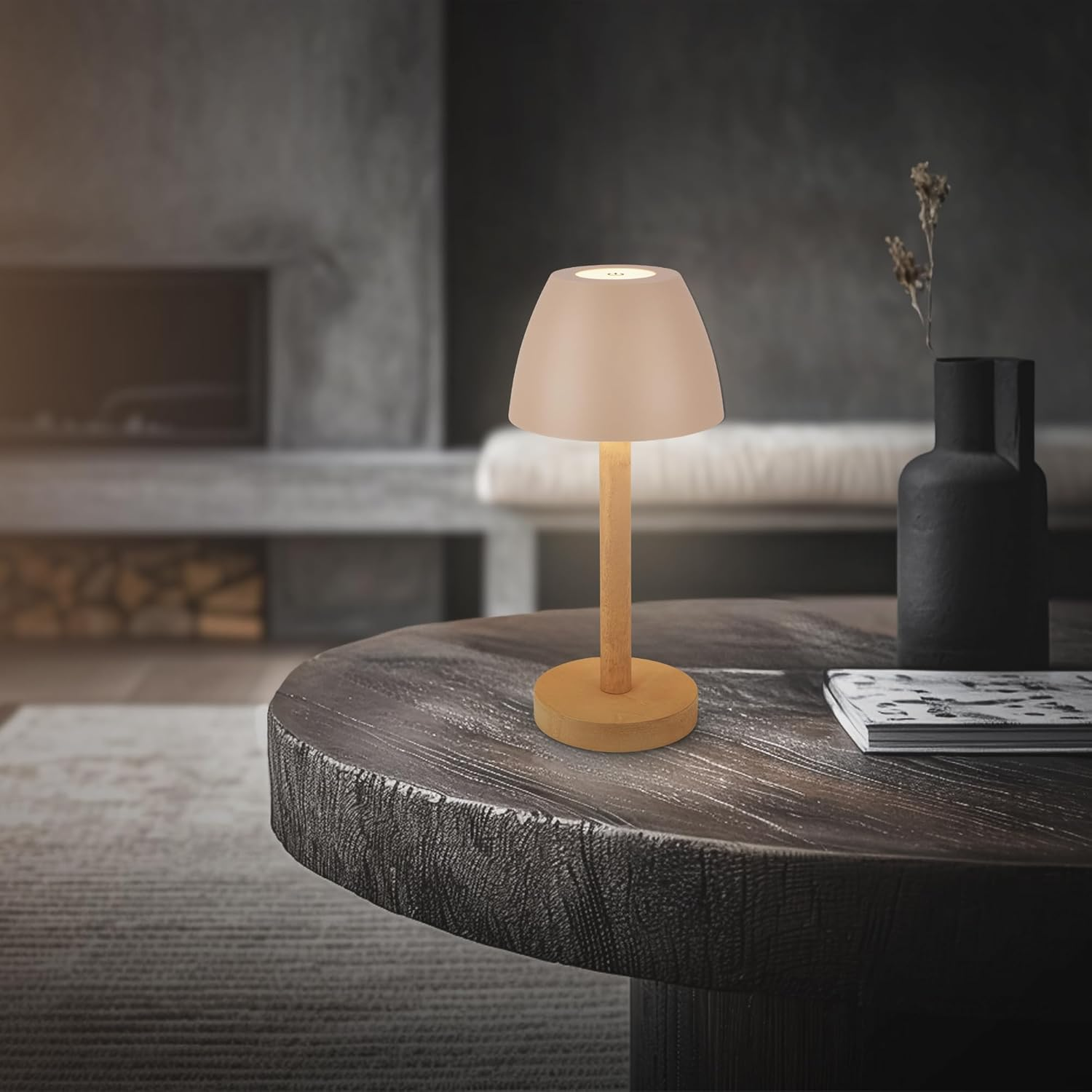 BRILONER - LED Table Lamp Wireless IP44 with Touch, Dimmable, Battery Replaceable, Bedside Lamp, Reading Lamp, LED Lamp, Camping Lamp, Table Lamp, Battery Lamp, Outdoor Lamp, 13.5 X 30 Cm, Beige Wood image number 5