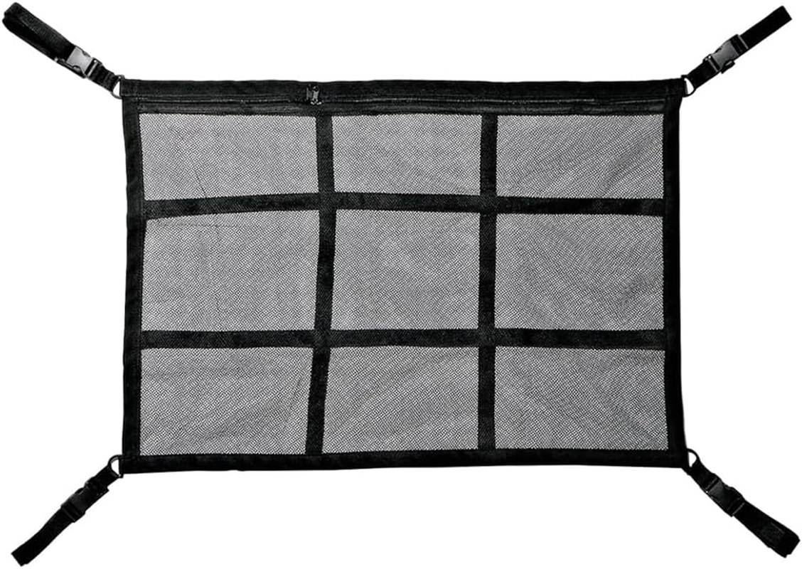 Idopick Car Ceiling Cargo Net Pocket, 80 X 55Cm Nine Grid Mesh Nine SUV Roof Organizer Long Trip Storage Bag,Tent Putting Quilt Towel Sundries Interior Accessories Car Roof Storage Organizer image number 6