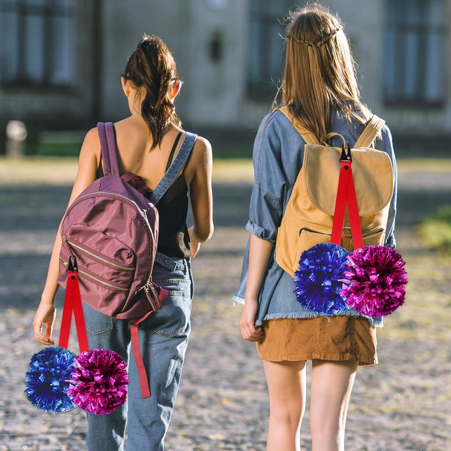 Gosknor Cheer Bow Holder, 19 Inch Cheerleader Pom Pom Holder Red Pom Holder for Cheerleading Pom Poms Cheerleading Accessories (Without Poms)