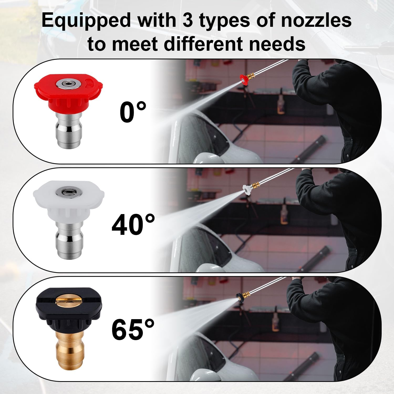 Jet Nozzle High Pressure Hose Nozzle, High Pressure Wand with 3 Pressure Washer Nozzles High Power Water Wand Attachment for Garden Hose Car Window Patio Pet Cleaning image number 1