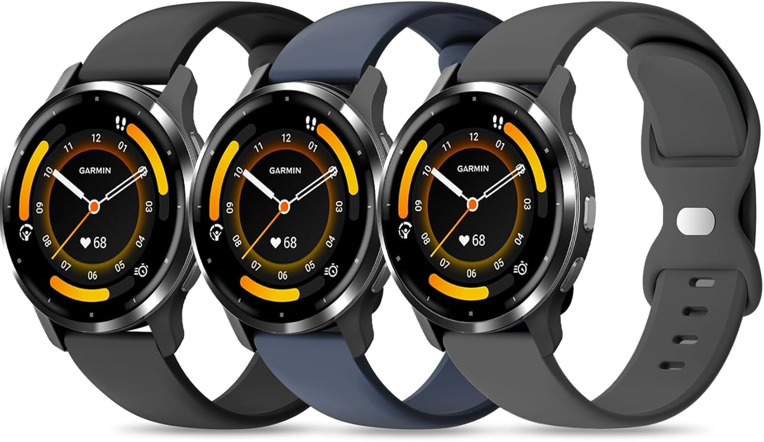 Everact 3 Pack Silicone Watch Bands Compatible with Garmin Venu 3S/Venu 2S/Vivoactive 4S/Vivomove 3S/Forerunner 255S/Forerunner 265S, 18Mm Quick Release Soft Sport Strap for Women Men