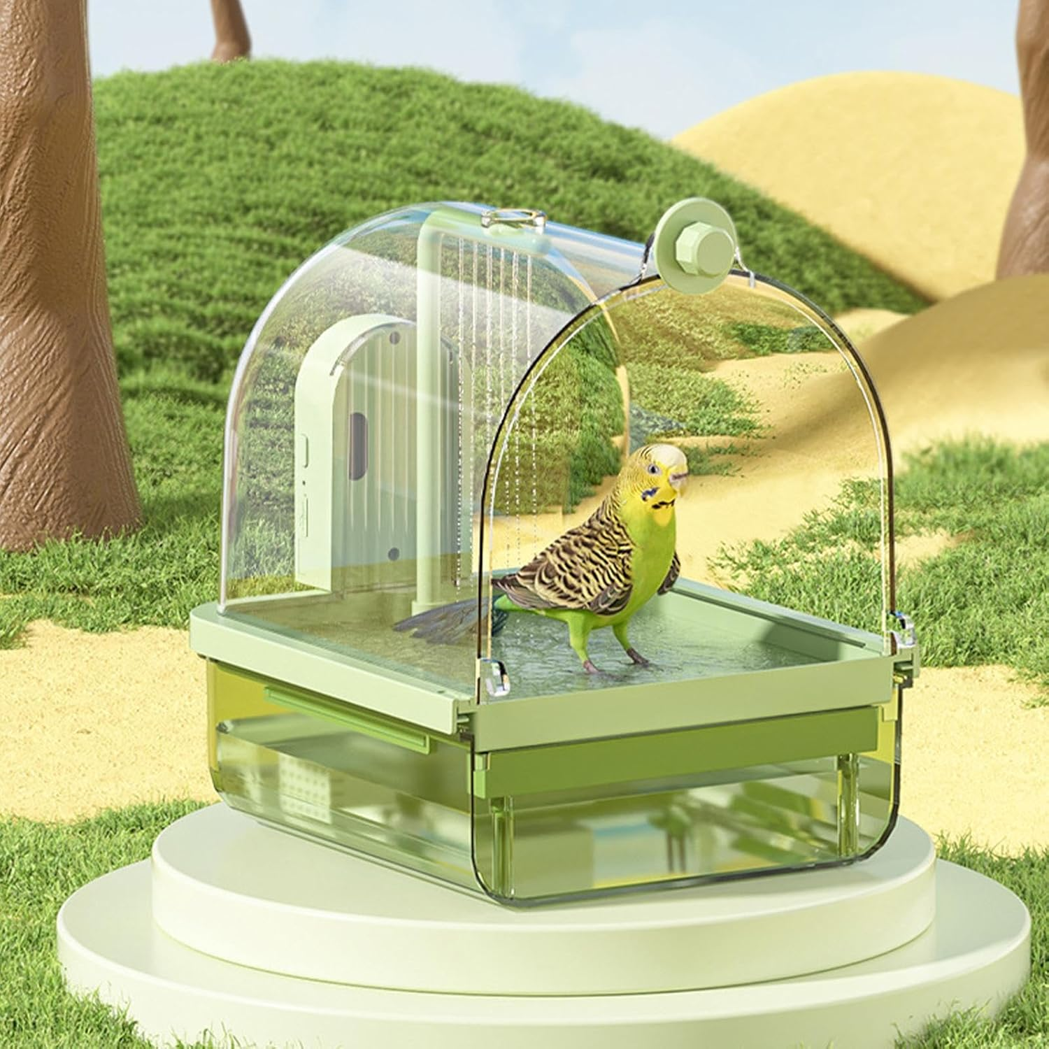 Weqizuerqi Bird Bath Cage | Bird Bath for Budgies - Automatic Chew-Proof Bath Pool Two Modes Playground Stand for Breeding Travel Show Outdoor Aviary image number 6