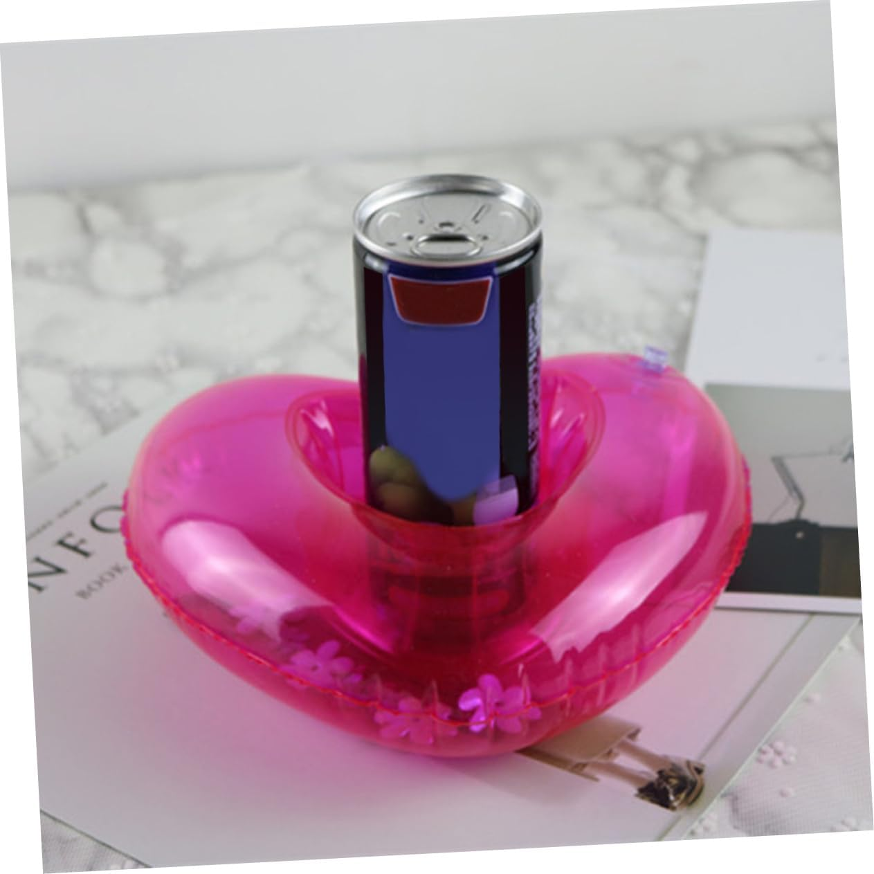 KICHOUSE 4Pcs Rosy Heart Shape Drink Cup Holder Inflatable for Summer Beach Toys image number 6