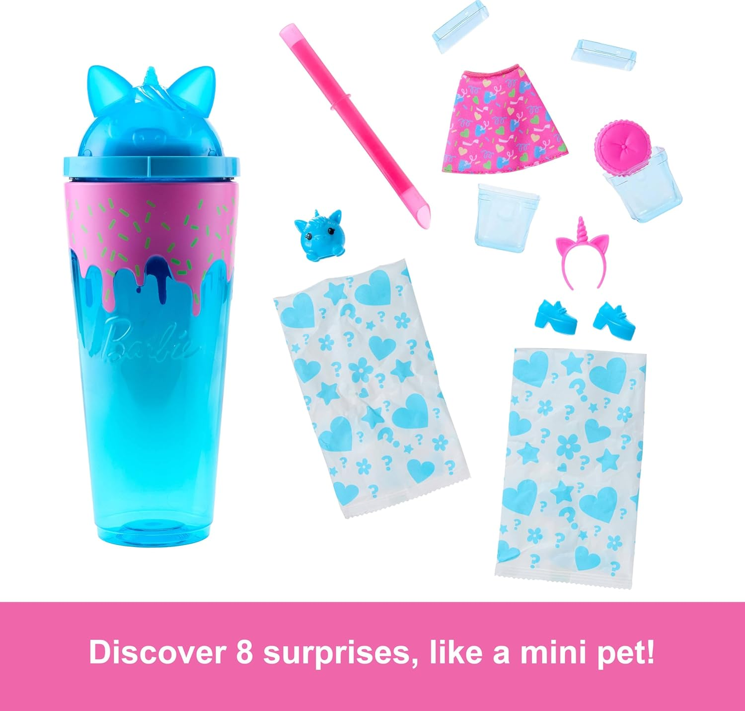 Barbie Pop Reveal Series Doll & Accessories Set, Shakes Series, Scented Unicorn Fashion Doll & Pet, 8 Surprises Include Color Change image number 4