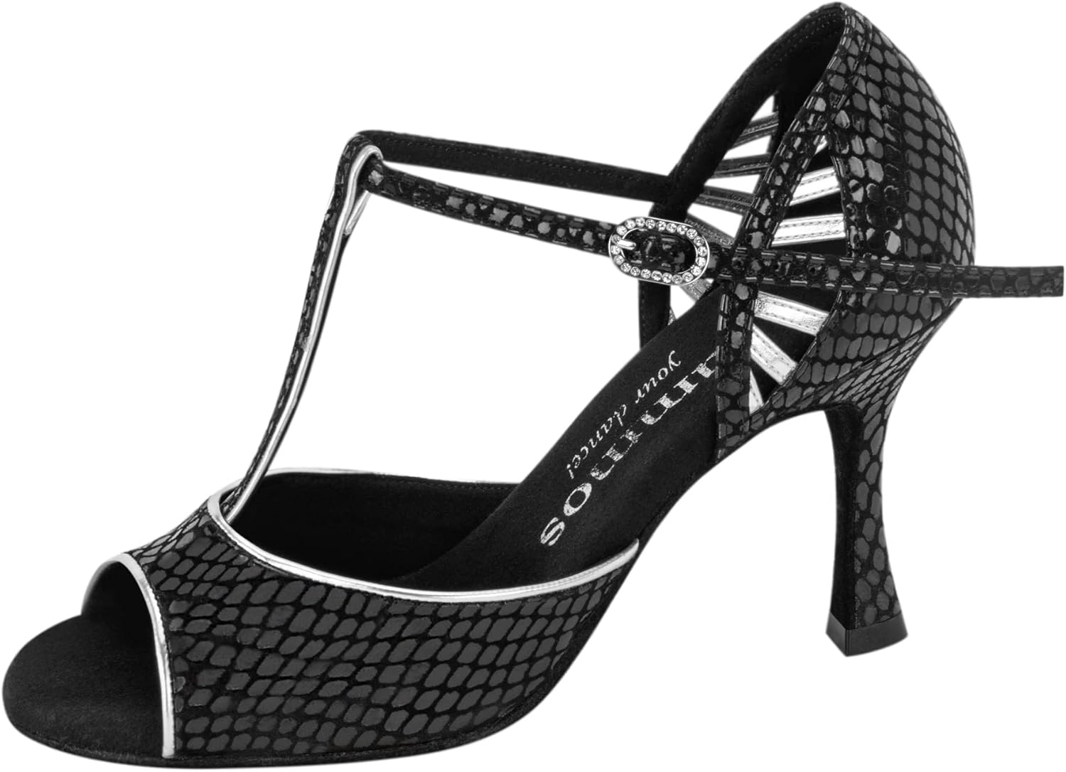 Rummos Valentina Women'S Dance Shoes - Leather Black/Silver - Medium (Normal) - 7 Cm Flare Heel - Made in Portugal, Black Silver image number 2