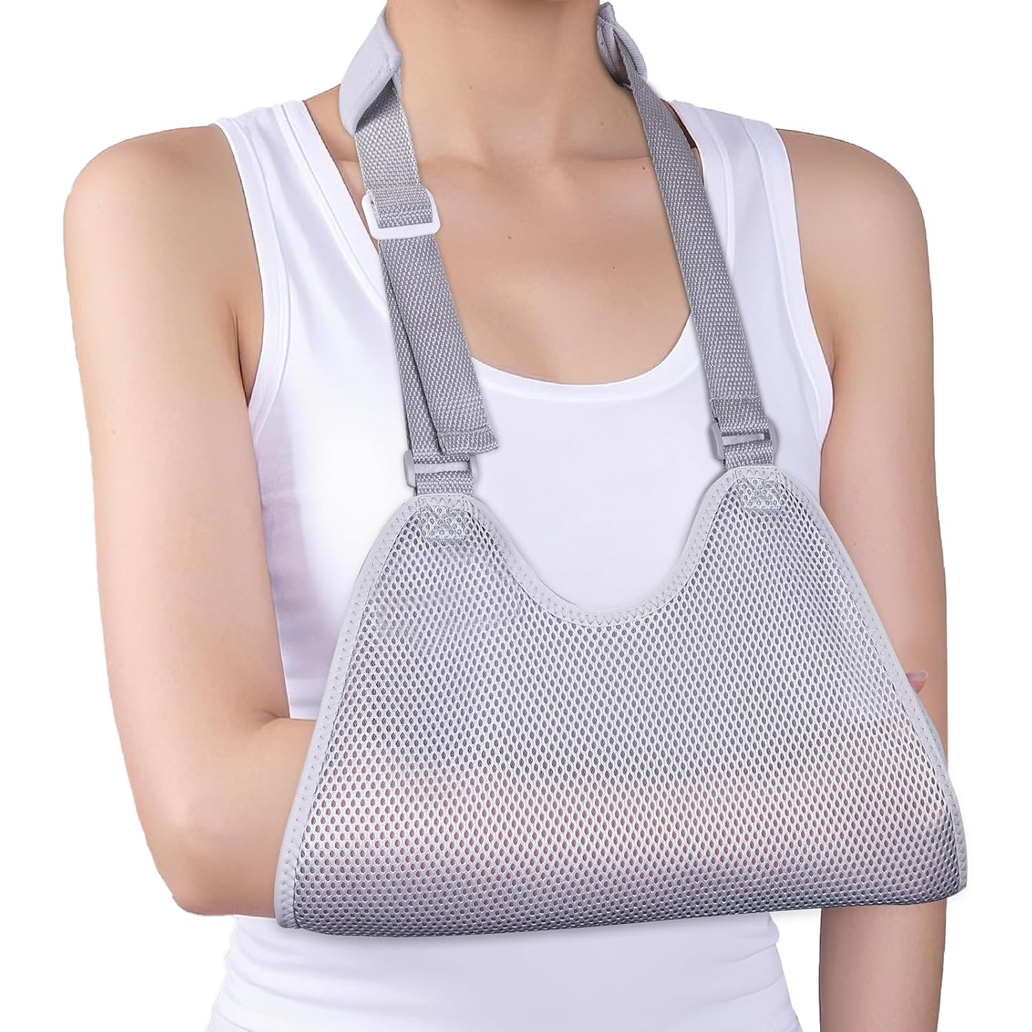 Mesh Arm Sling, Shoulder Immobilizer with Adjustable Shoulder Straps for Torn Rotator Cuff and Arm Injuries, Suitable for Both Right & Left Arm(Grey,L) image number 1