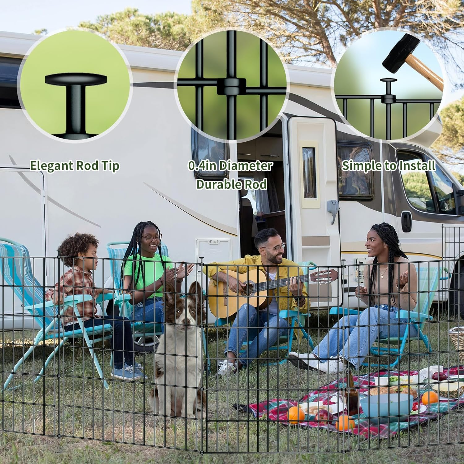 Black Decorative Garden Fence, 74 * 81Cm Rustproof Metal No Dig Animal Barrier, Arched Flower Border Panel Fencing Stakes with Gate for Dog Rabbit Yard Patio Outdoor Decor, 10Pack image number 5