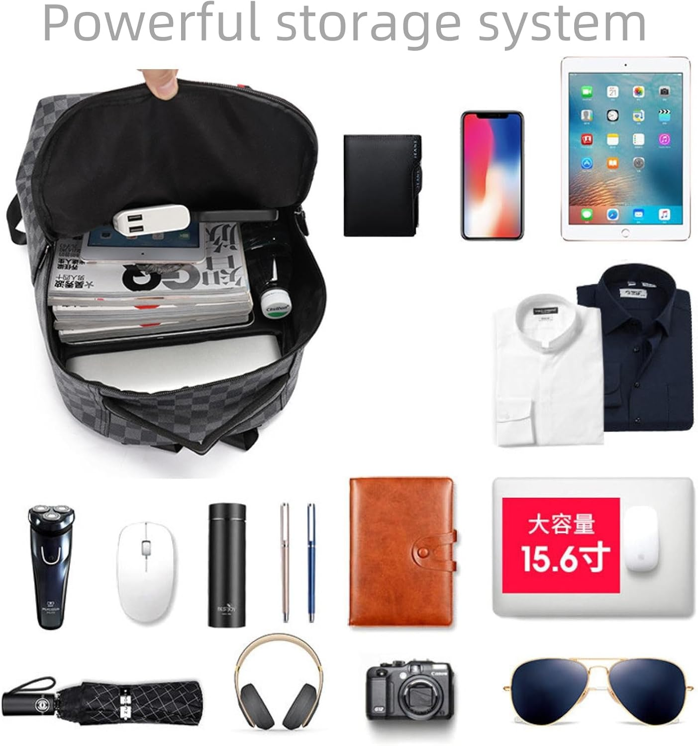 LGUANHJ Casual Shark Backpacks, School Bags, Laptop Backpacks, Travel Bags, for Students, Business and Travel - Plaid Black Section Three image number 6