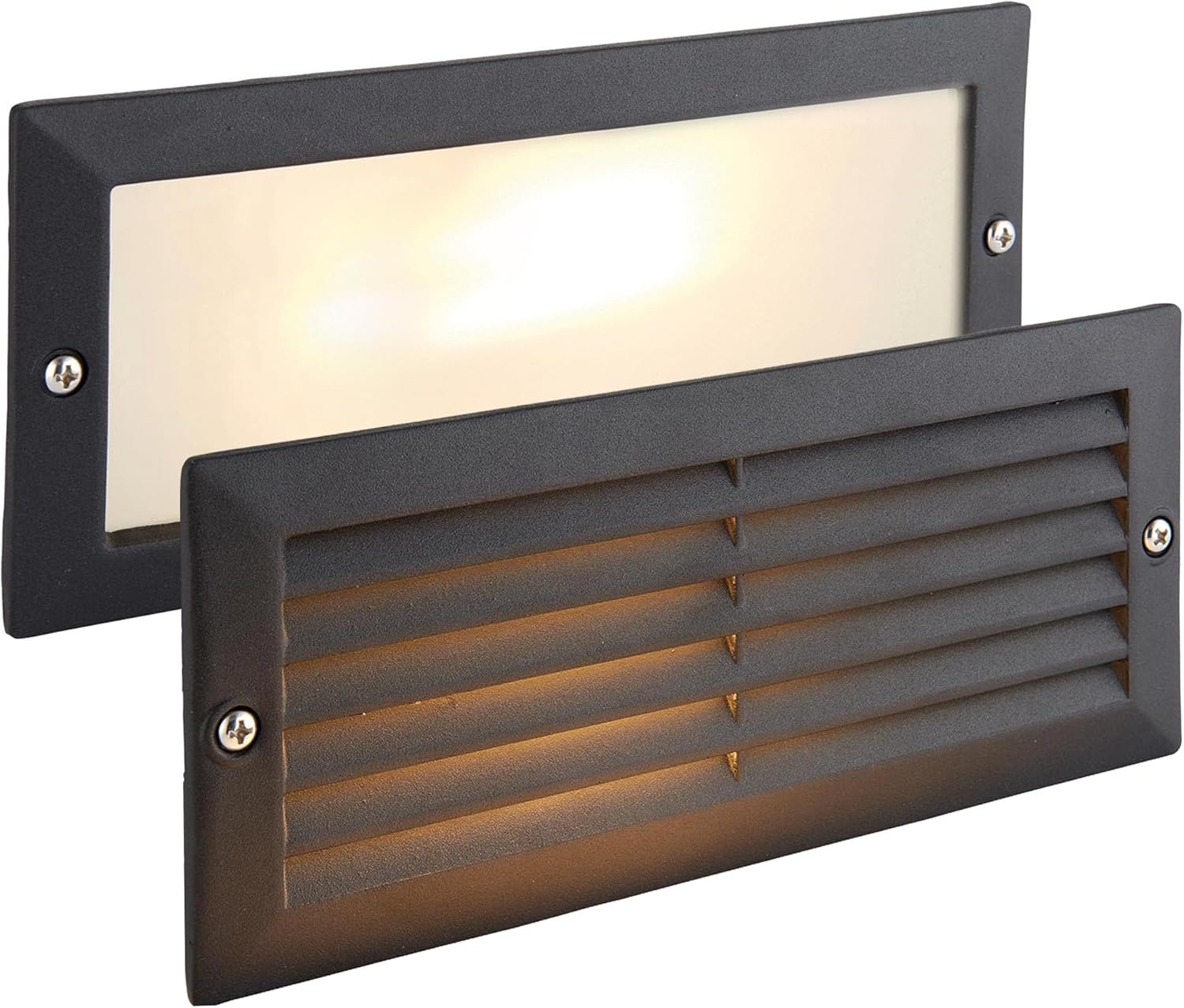ECO Outdoor Black Aluminium & Frosted Glass Brick Light with Grille and Plain Front Panels - IP44 Rated