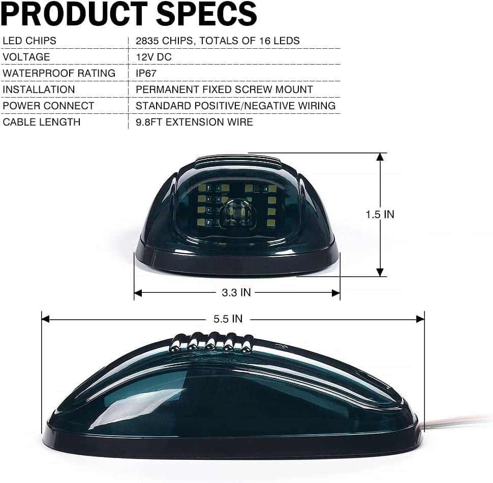 HOCOLO Amber LED Cab Marker Lights Roof Top Running Clearance Lights for Truck SUV Pickup (Black Smoked Lens with T10 Amber Light) - Amber,Yellow image number 6