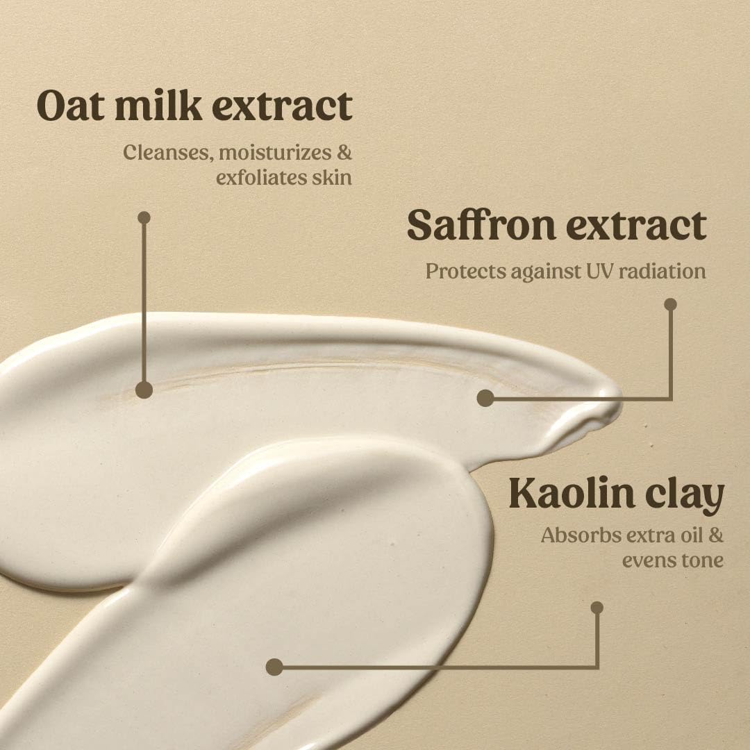 Vilvah Store Milk Mud Mask, De-Tan Pack, with Oat Milk, Saffron Extract and Kaolin Clay, Brightening and Tan Removal Cream, Sulphate Free, for All Skin Types, for Men & Women, 50Ml image number 2