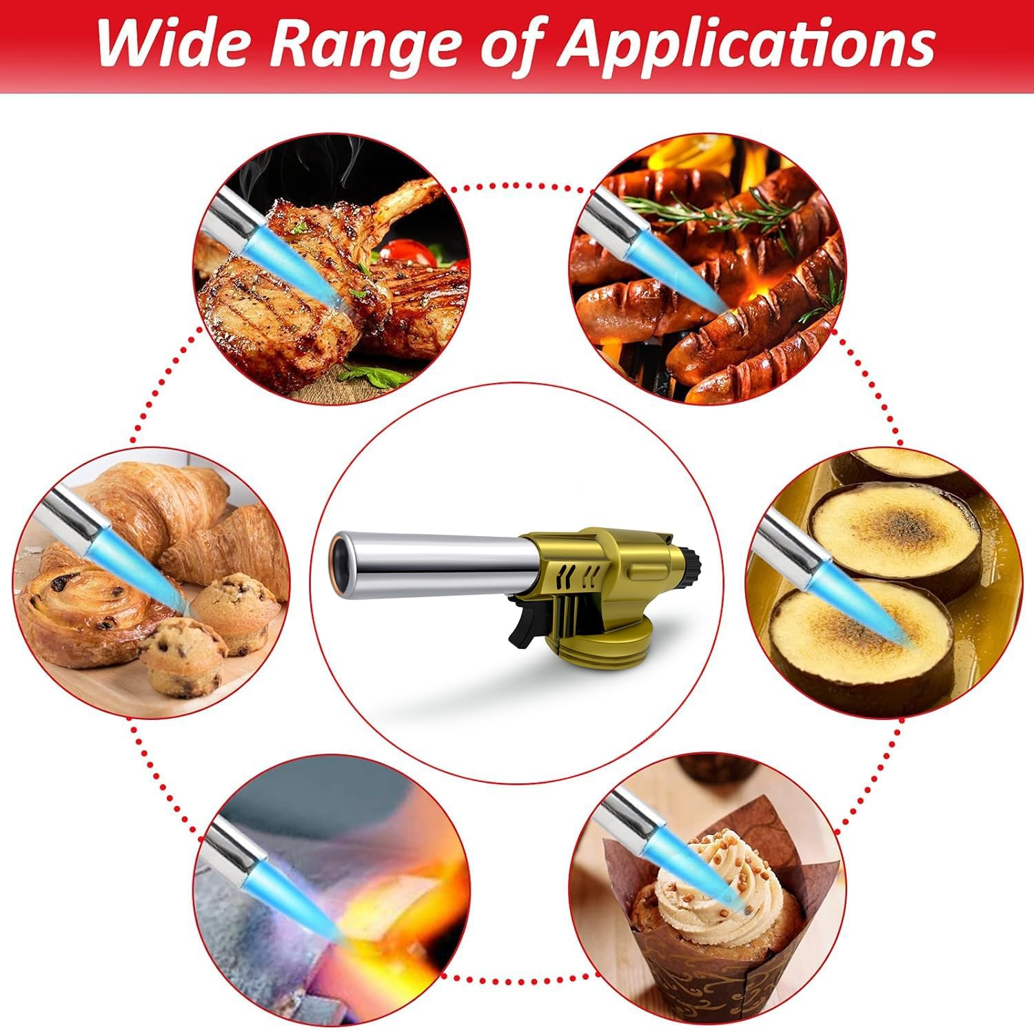 Butane Torch, Professional Kitchen Torch Lighter, Metal Case, Adjustable Flame, 360&deg; Reverse Use Gas Burner for Desserts Creme Brulee Baking BBQ Camping Soldering (Fuel Not Included) image number 1