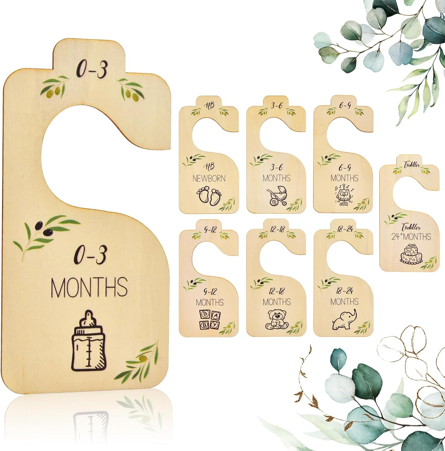 8Pcs Wooden Baby Newborn Closet Dividers,Baby Toddler Cloth Sorting Tags,Double-Sided Baby Clothes Organizer from Newborn to 24 Month,Nursery Infant Wardrobe Divider Gift, for Newborn Baby Shower image number 1