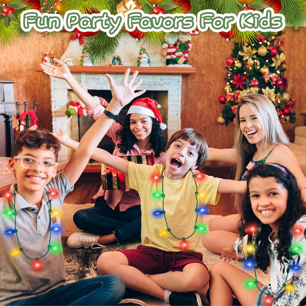 Christmas Light up Necklace Bulbs, Led Glow in the Dark Necklace Xmas Party Accessories Supplies for Kids Adults, Holiday Red Blue Green Flashing Necklace for Celebration Firework Party Memoria Christmas 3 PACK image number 5