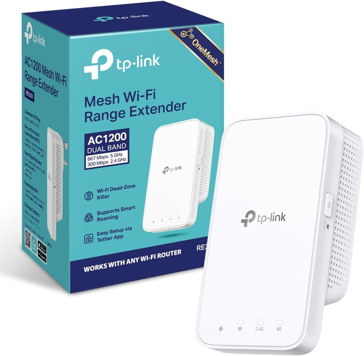 Tp-Link TL-WA850RE N300 Universal Range Extender, Broadband/Wi-Fi Extender, Wi-Fi Booster/Hotspot with 1 Ethernet Port, Plug and Play, Built-In Access Point Mode, UK Plug, White (UK Version)